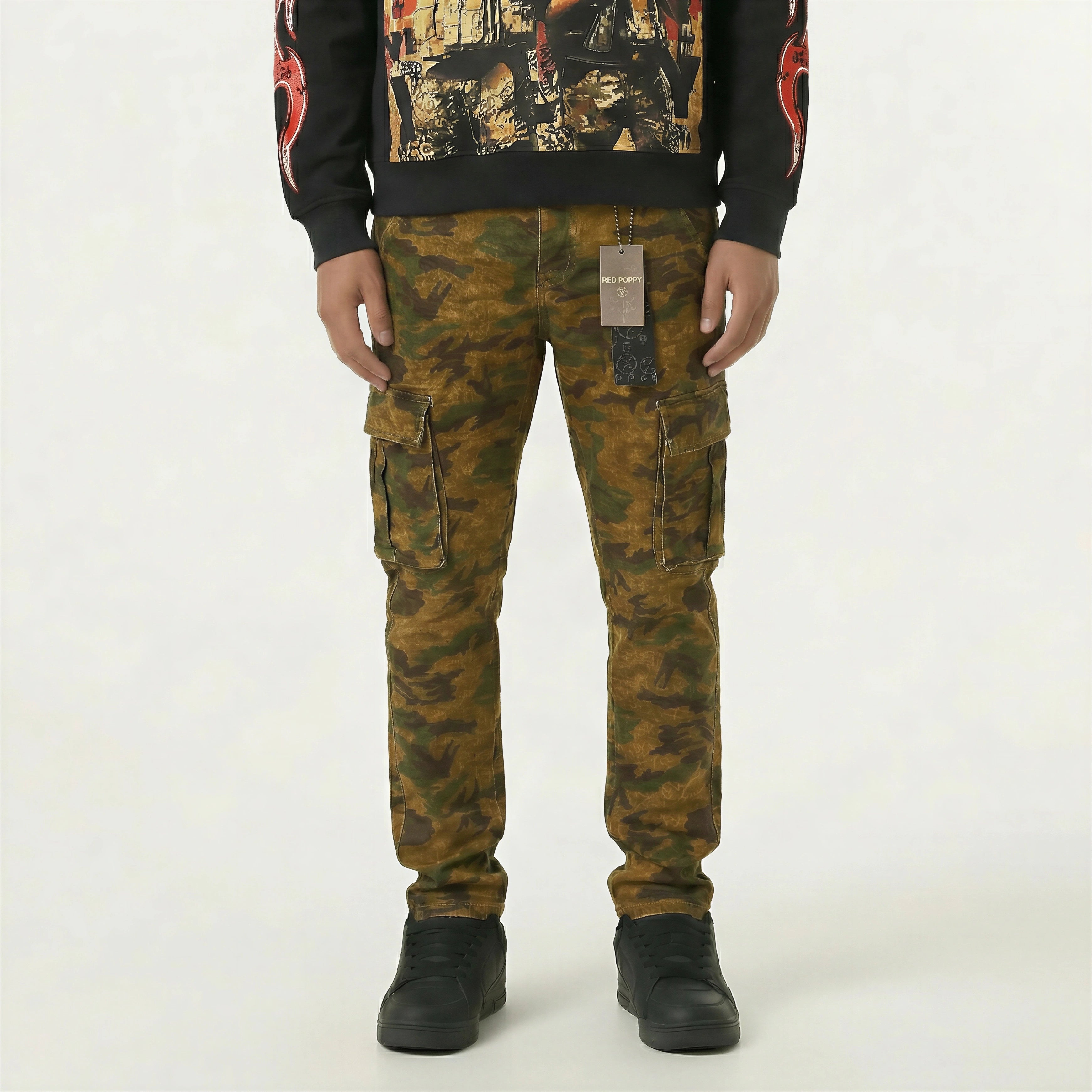 Red Poppy Skinny Denim Cargo Pants - Camouflage
