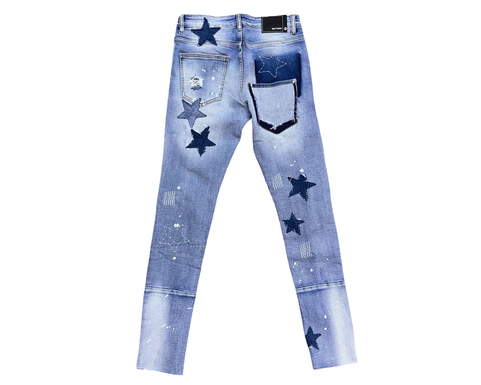 Red Poppy Men's Blue Wash Distressed Jeans