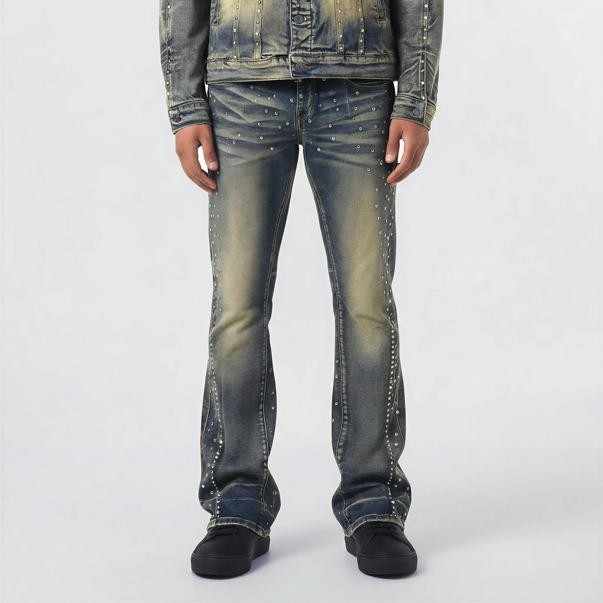 Red Poppy Studded Jeans - Faded Wash