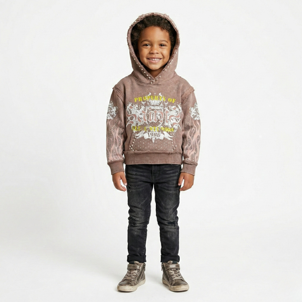 Elite Premium Saints Washed Rhinestone + Pearls Hoodie Kids