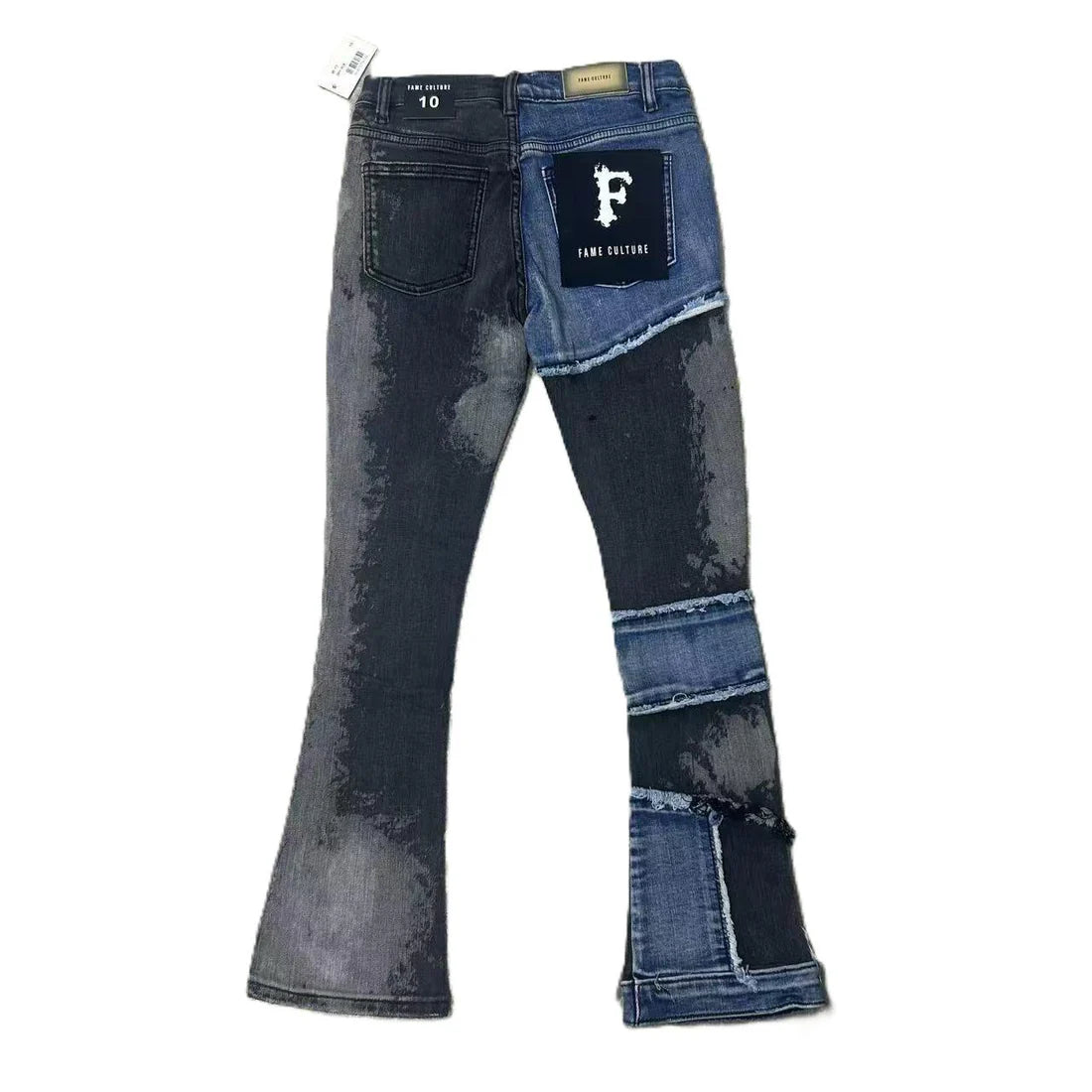 Patchwork Flare Stacked Jean - Grey Blue