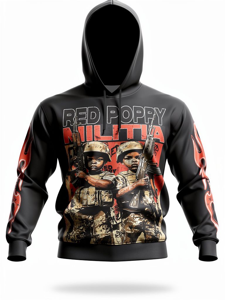 Red Poppy Hoodie for Men - Black
