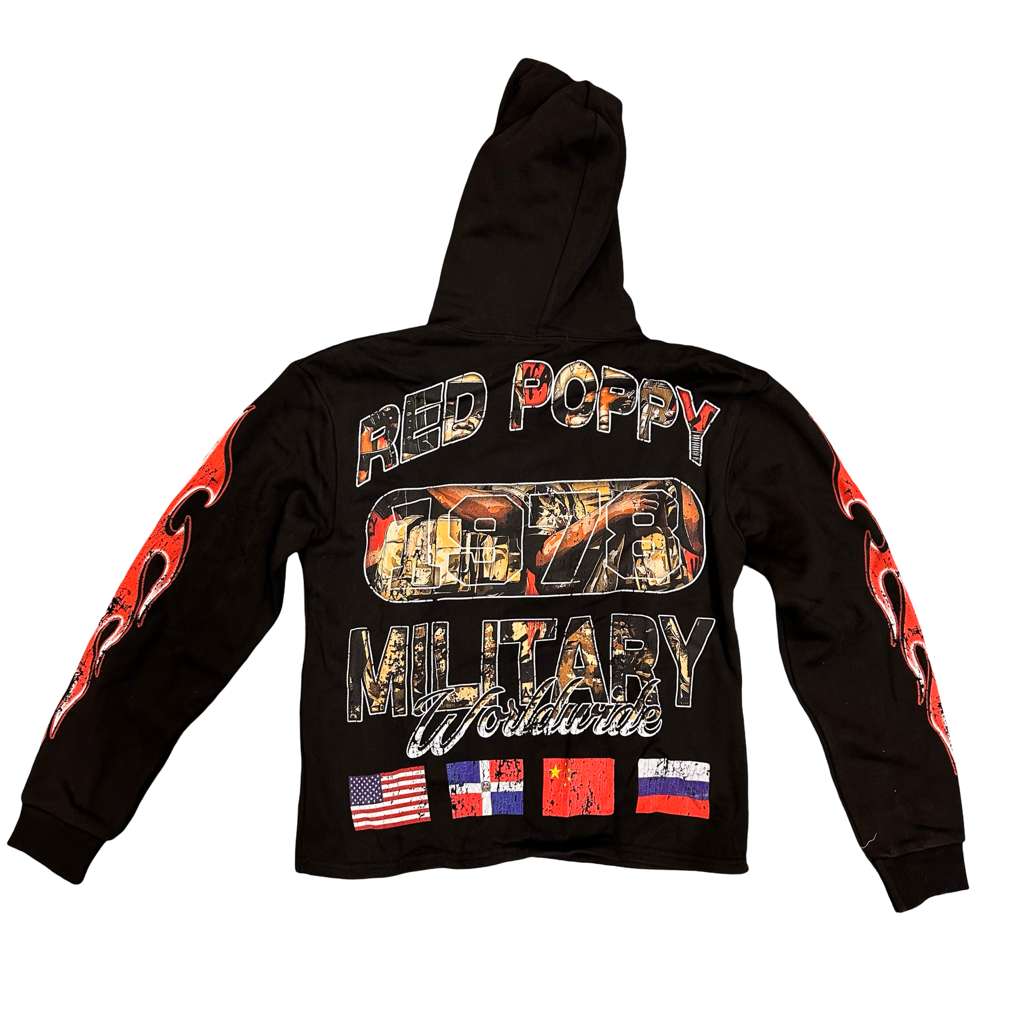 Red Poppy Hoodie for Men - Black