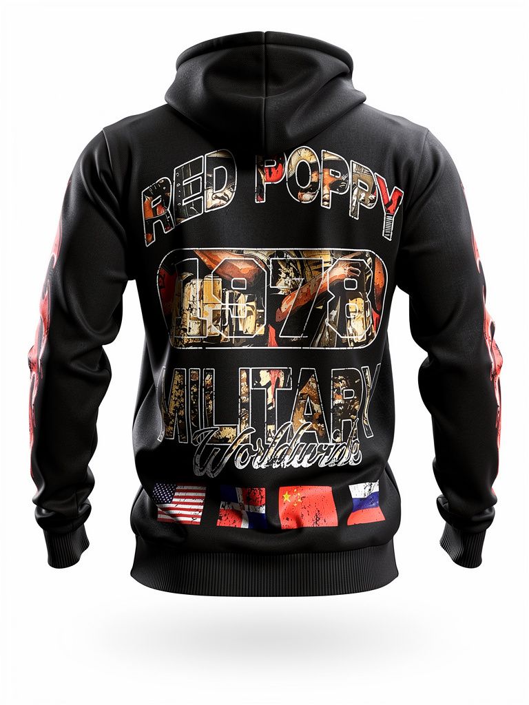 Red Poppy Hoodie for Men - Black