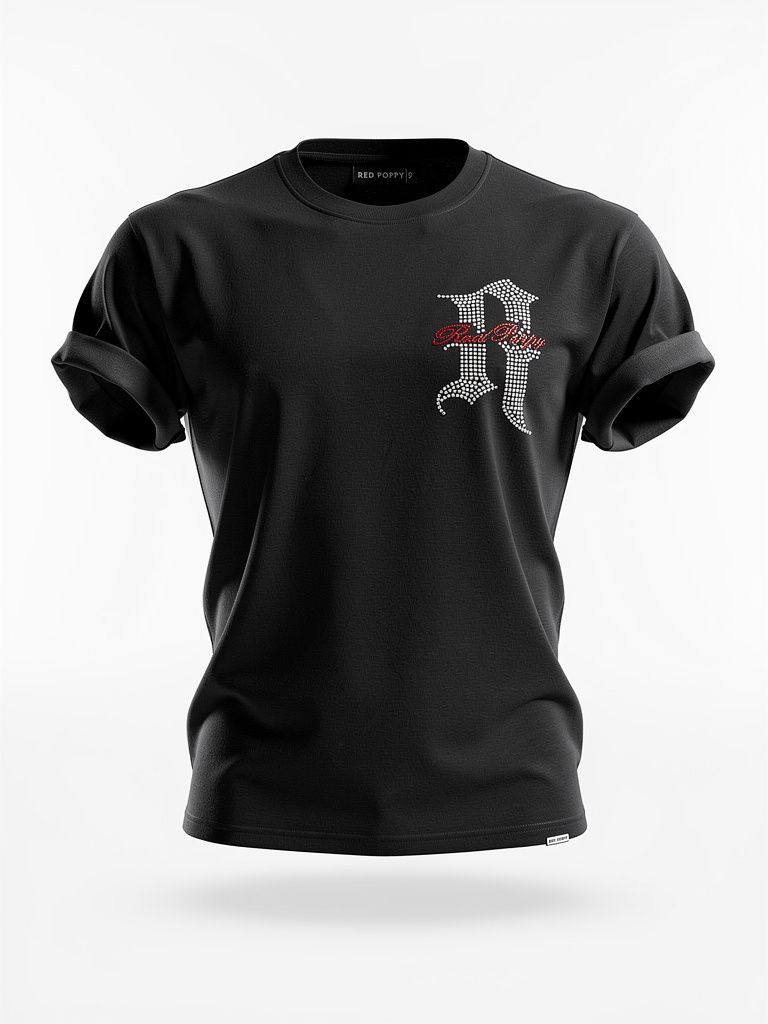 Red Poppy Men's Black T-Shirt