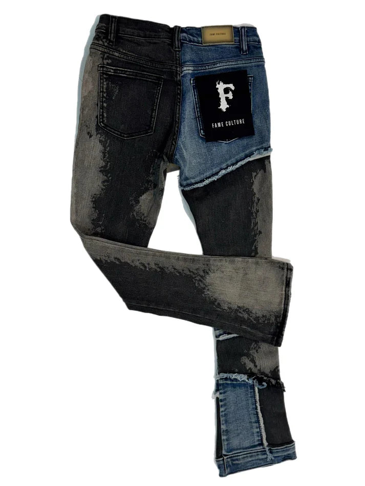 Patchwork Flare Stacked Jean - Grey Blue