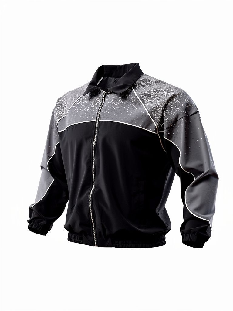 Kindred Rhinestone Nylon Zip-Up Track Jacket - Patterned Shoulders