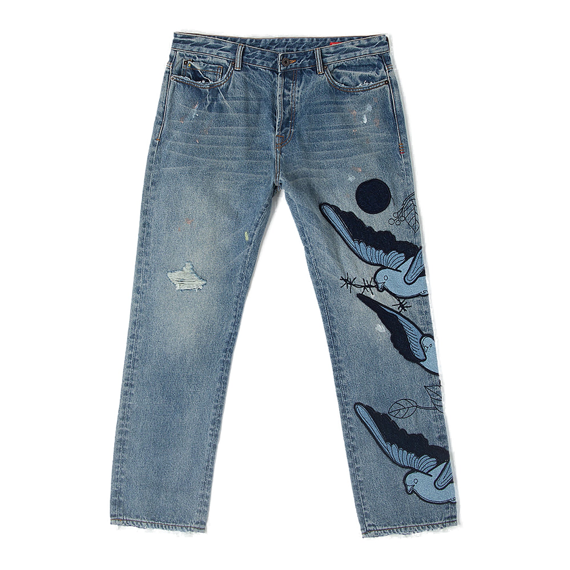 Bldg4 Flock Jeans with Bird Embroidery