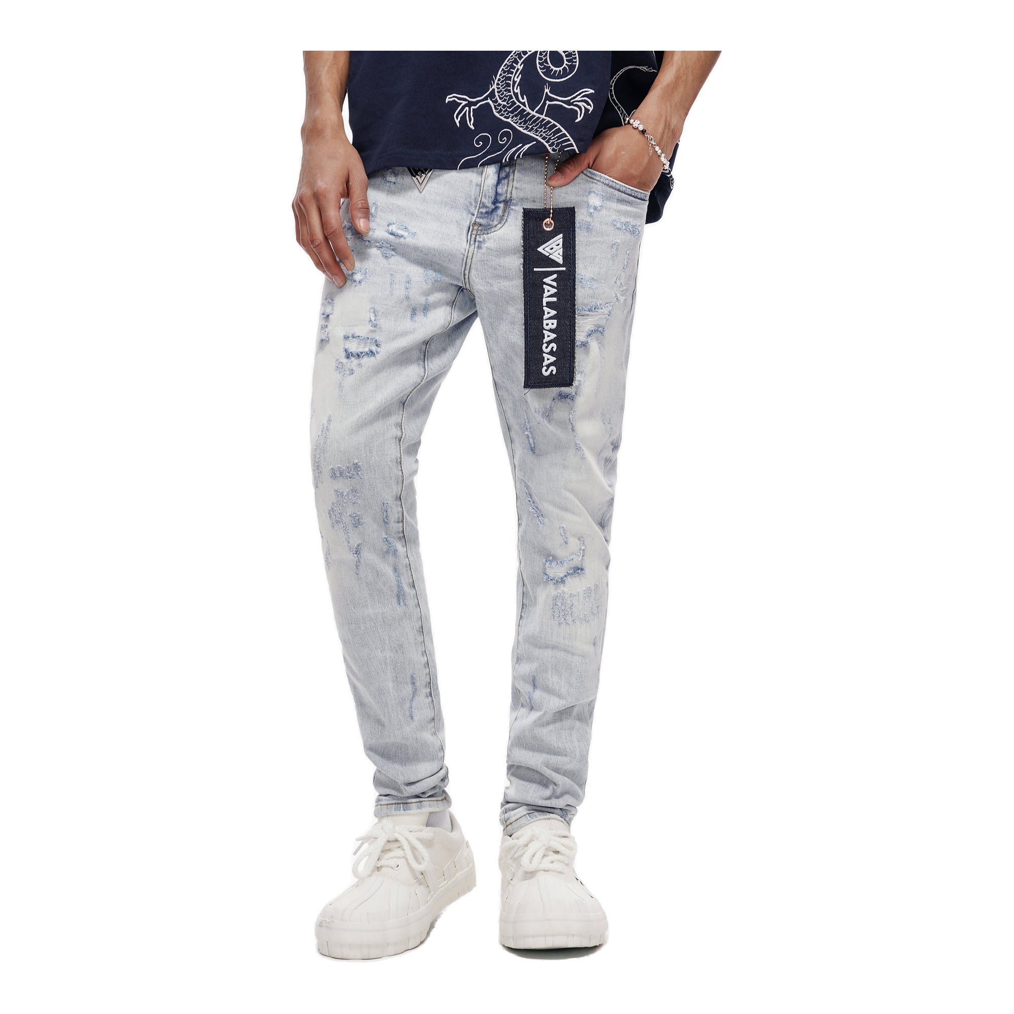 Valabasas Patch Jeans - Skinny Fit Light Blue Wash