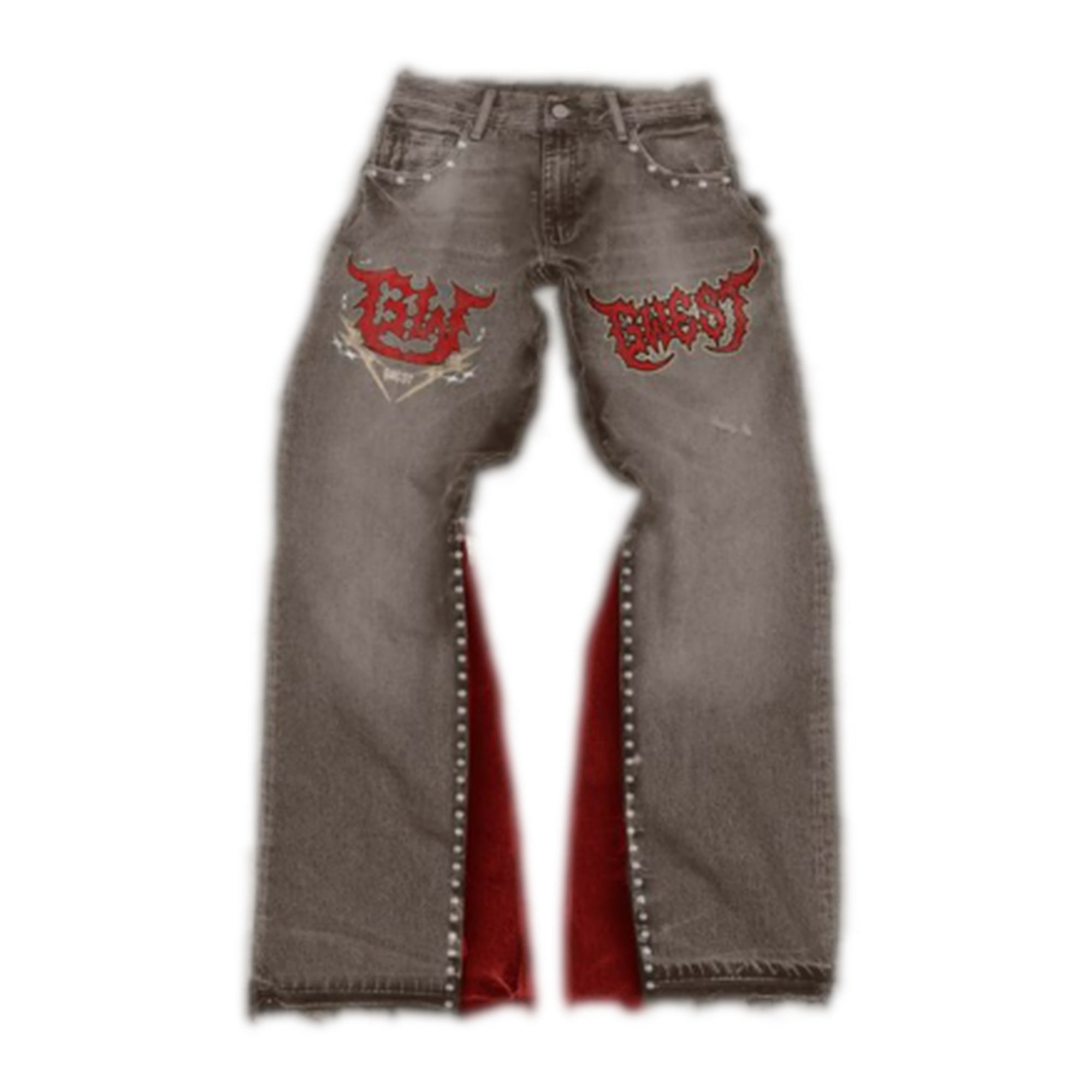 G-West Patchwork Denim Jeans with Red Accents