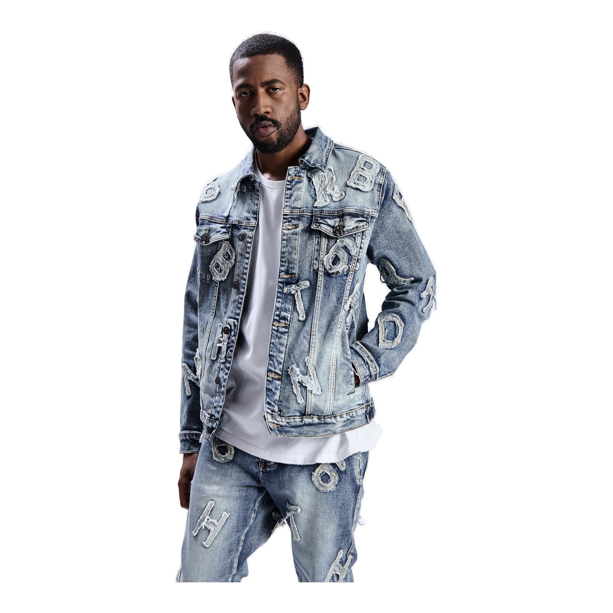 6Th Nbrhd Puzzle Men's Trucker Jacket - Light Wash
