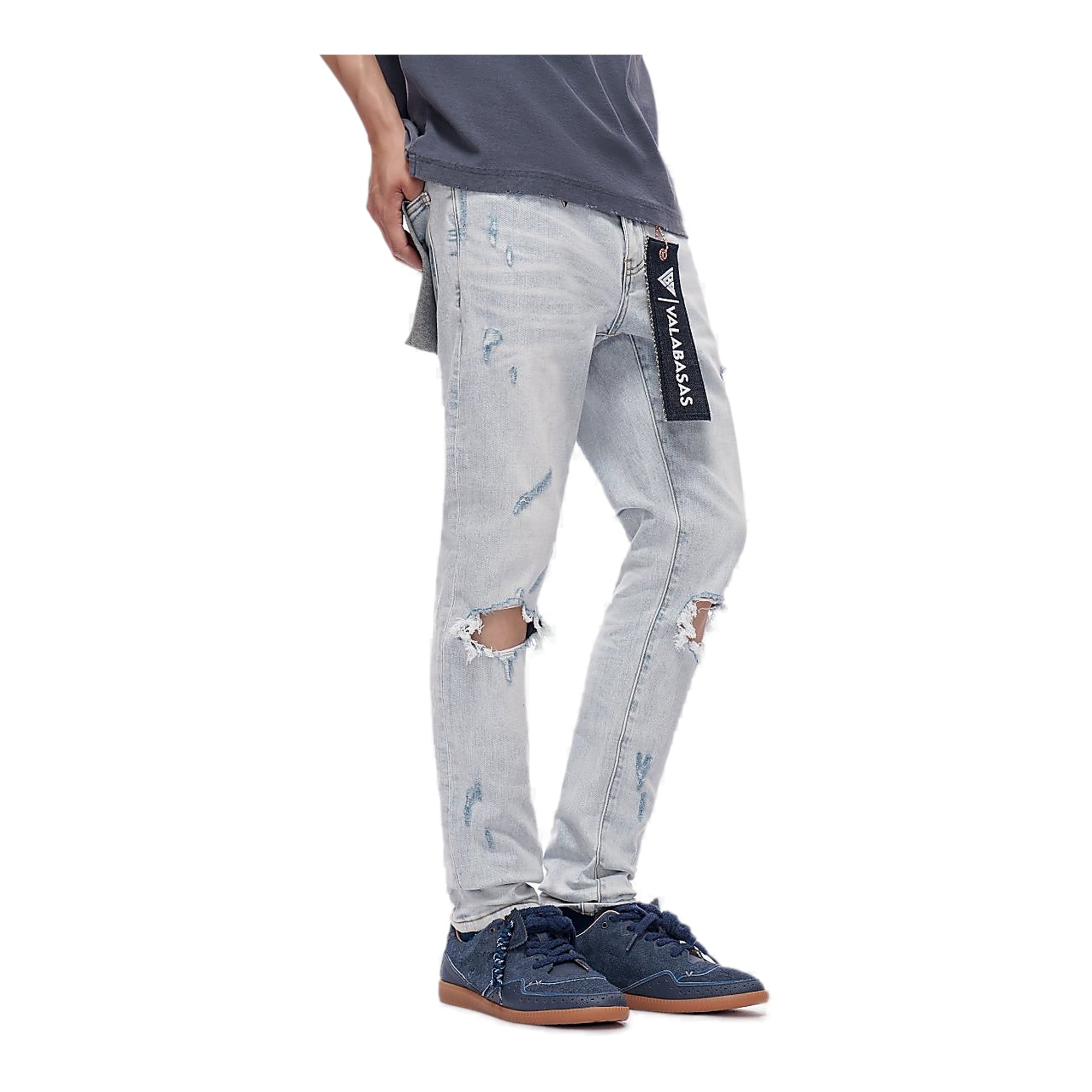 Valabasas Stab Jeans - Distressed Knees Light Blue Wash