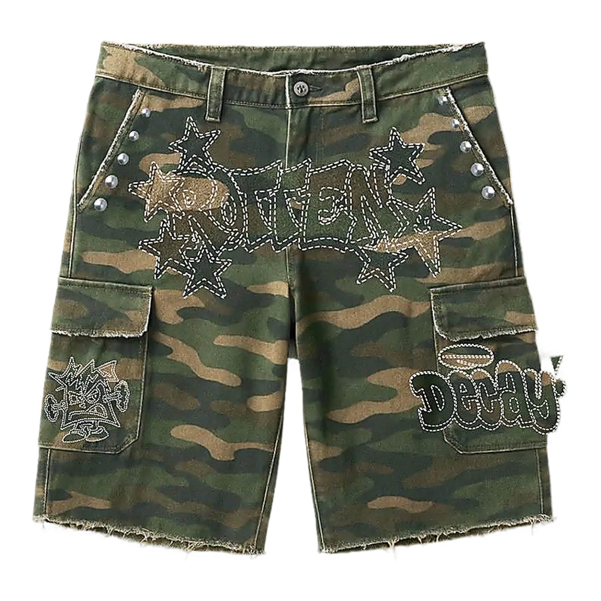 Dry Rot Rhinestone Cargo Shorts - Raw Hem
