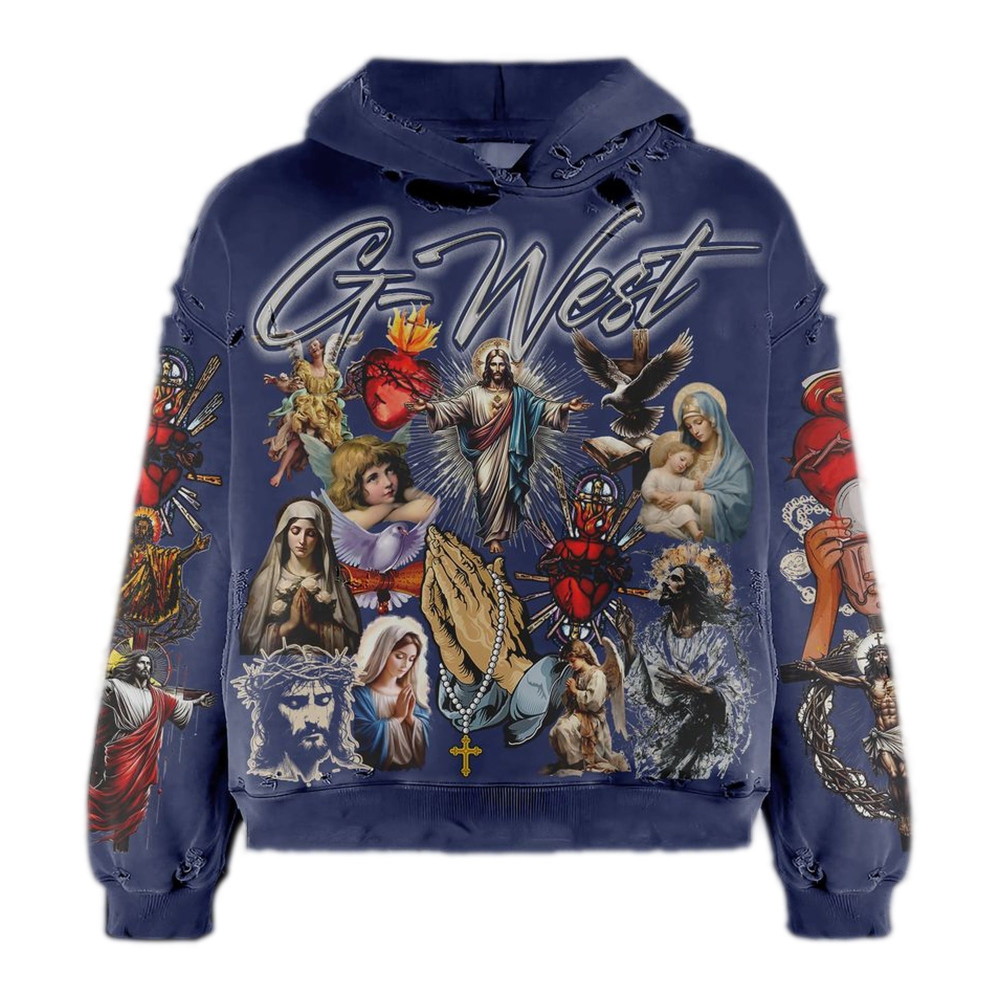 G-West Complicated Hoodie with Religious Collage Design