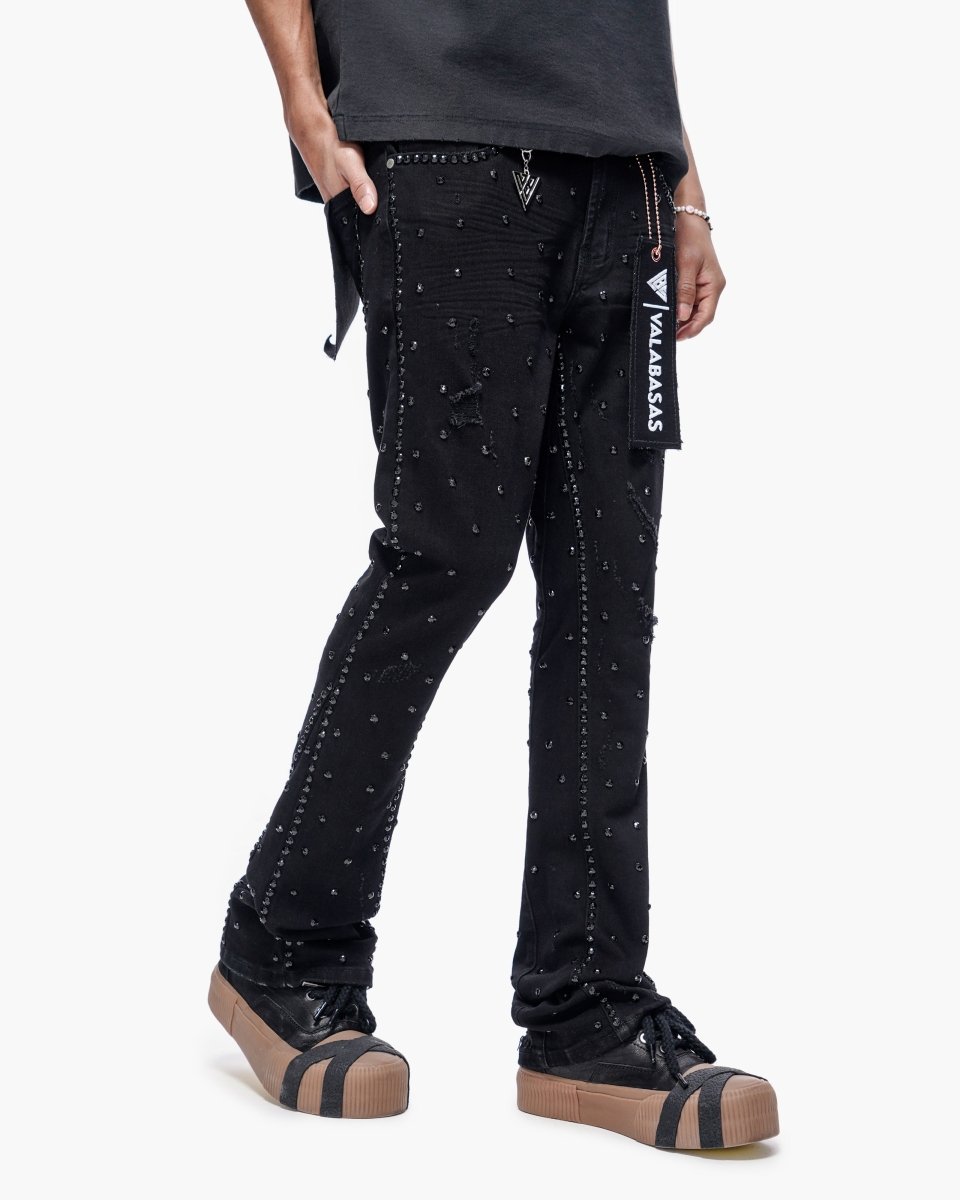 Canal Stacked Jet Black Jeans - Valabasas