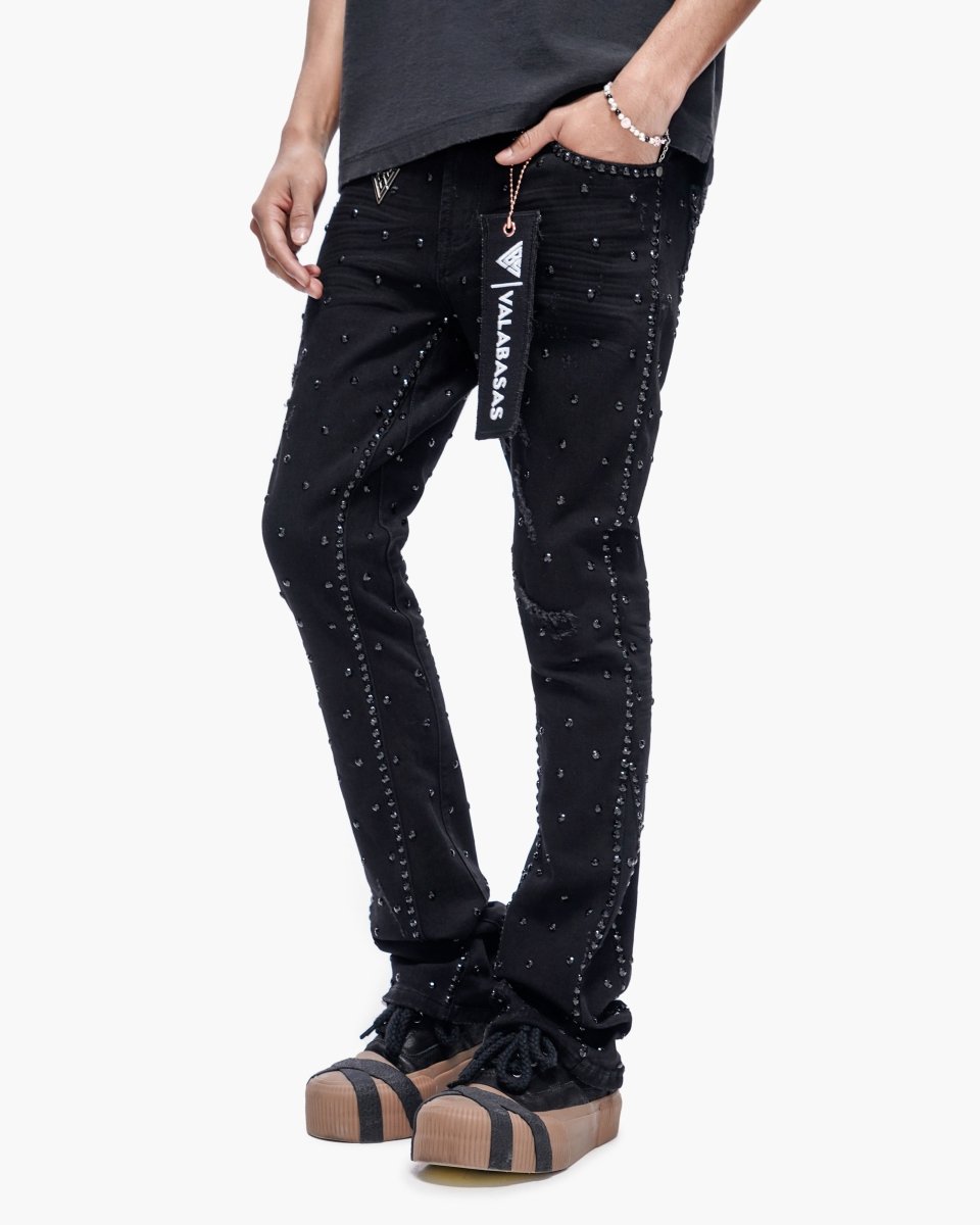 Canal Stacked Jet Black Jeans - Valabasas
