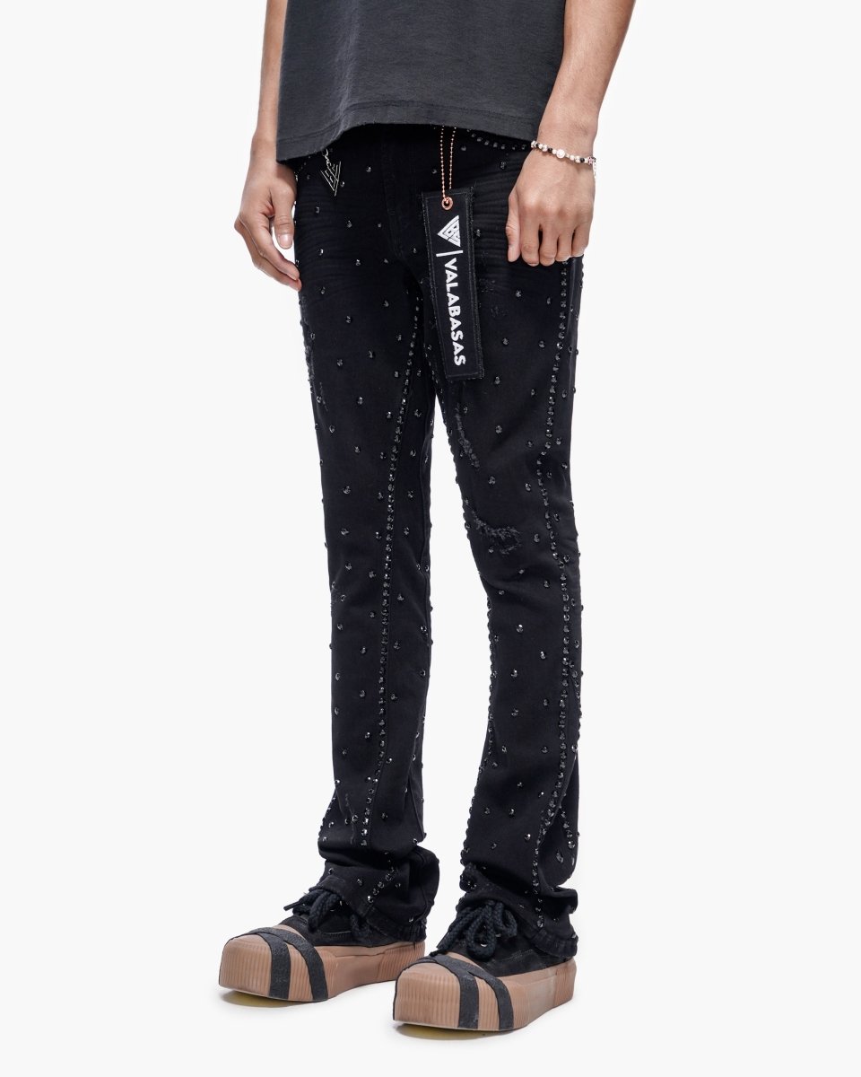 Canal Stacked Jet Black Jeans - Valabasas