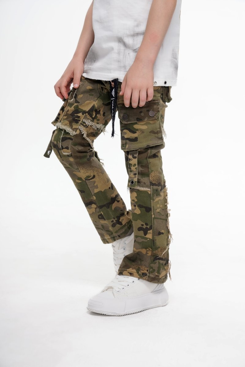 Canteen Kids Stacked Denim Cargos Camo - Valabasas