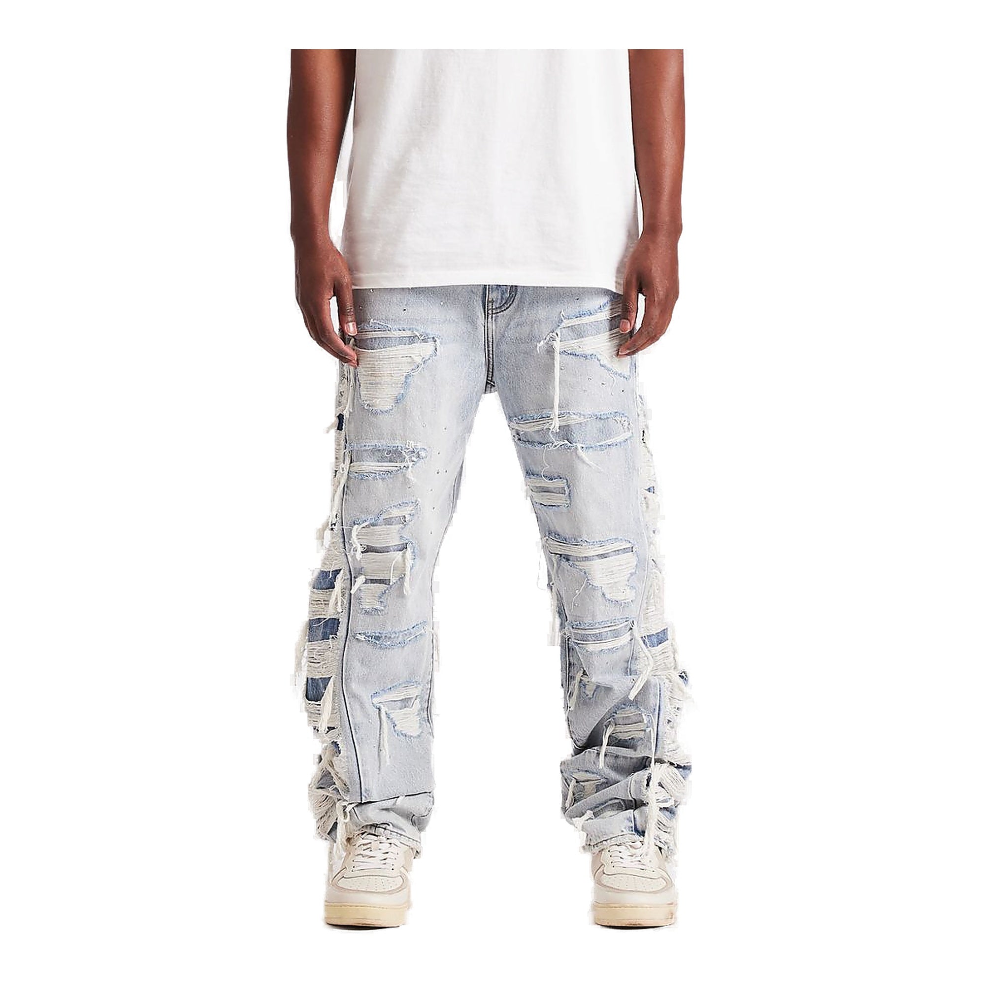 Embellish Shatter Fit Baggy Denim Jeans - Light Wash