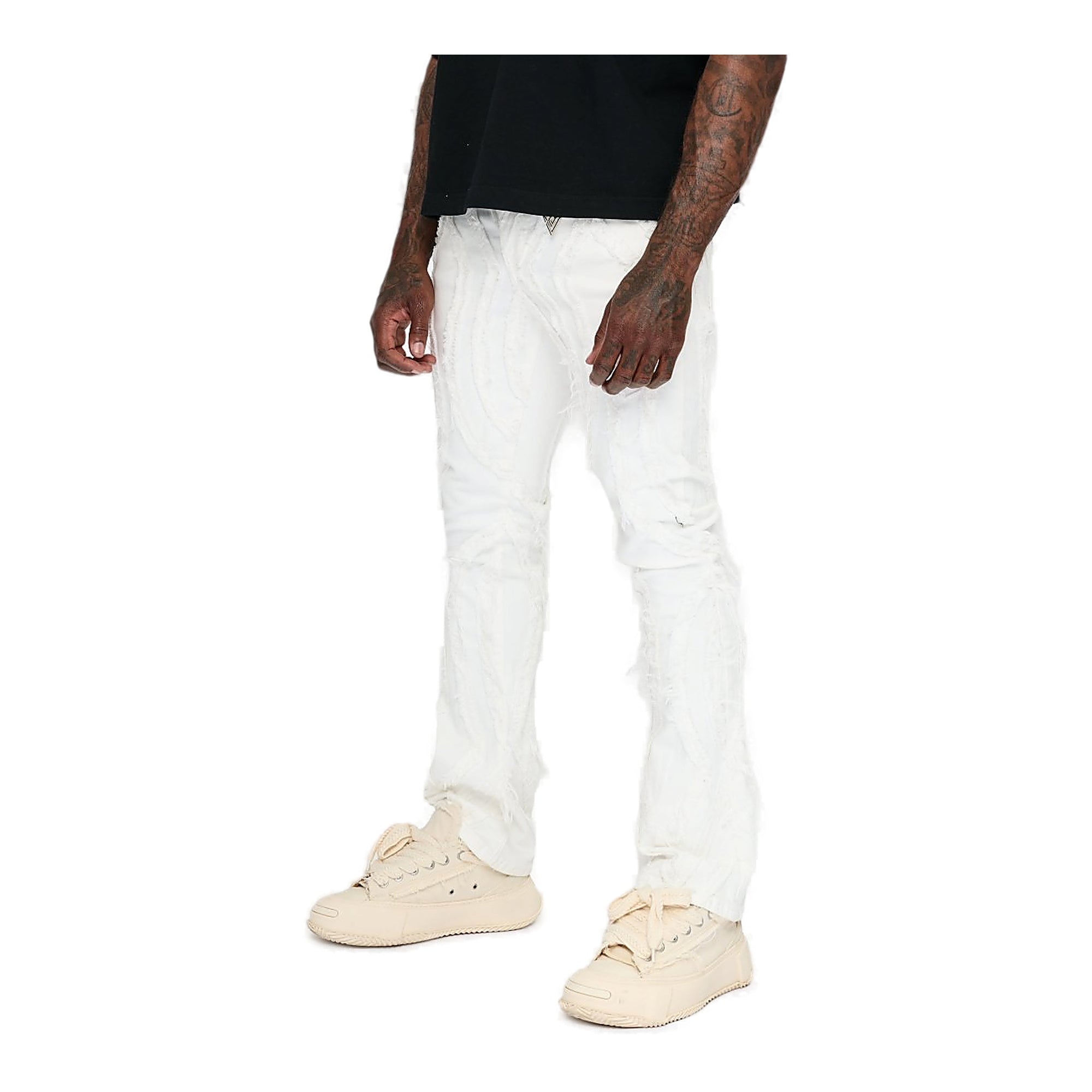 Valabasas Layered Jeans - Frayed Panels White