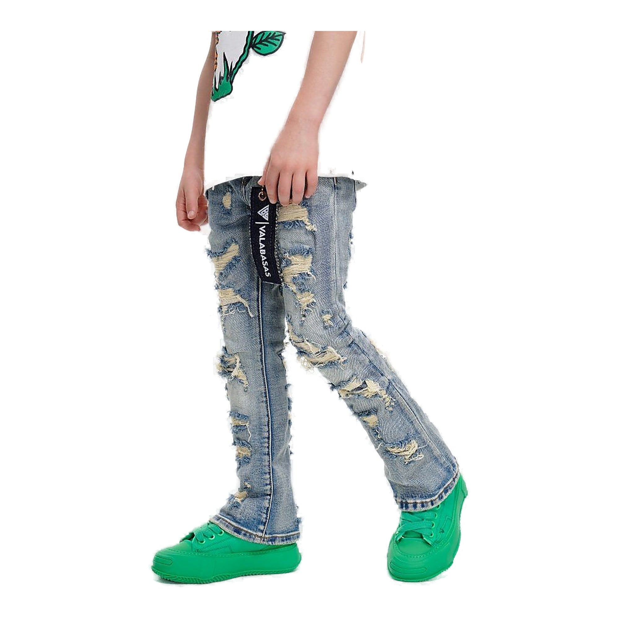 Valabasas Breach Stacked Denim Jeans Youth - Distressed Light Wash