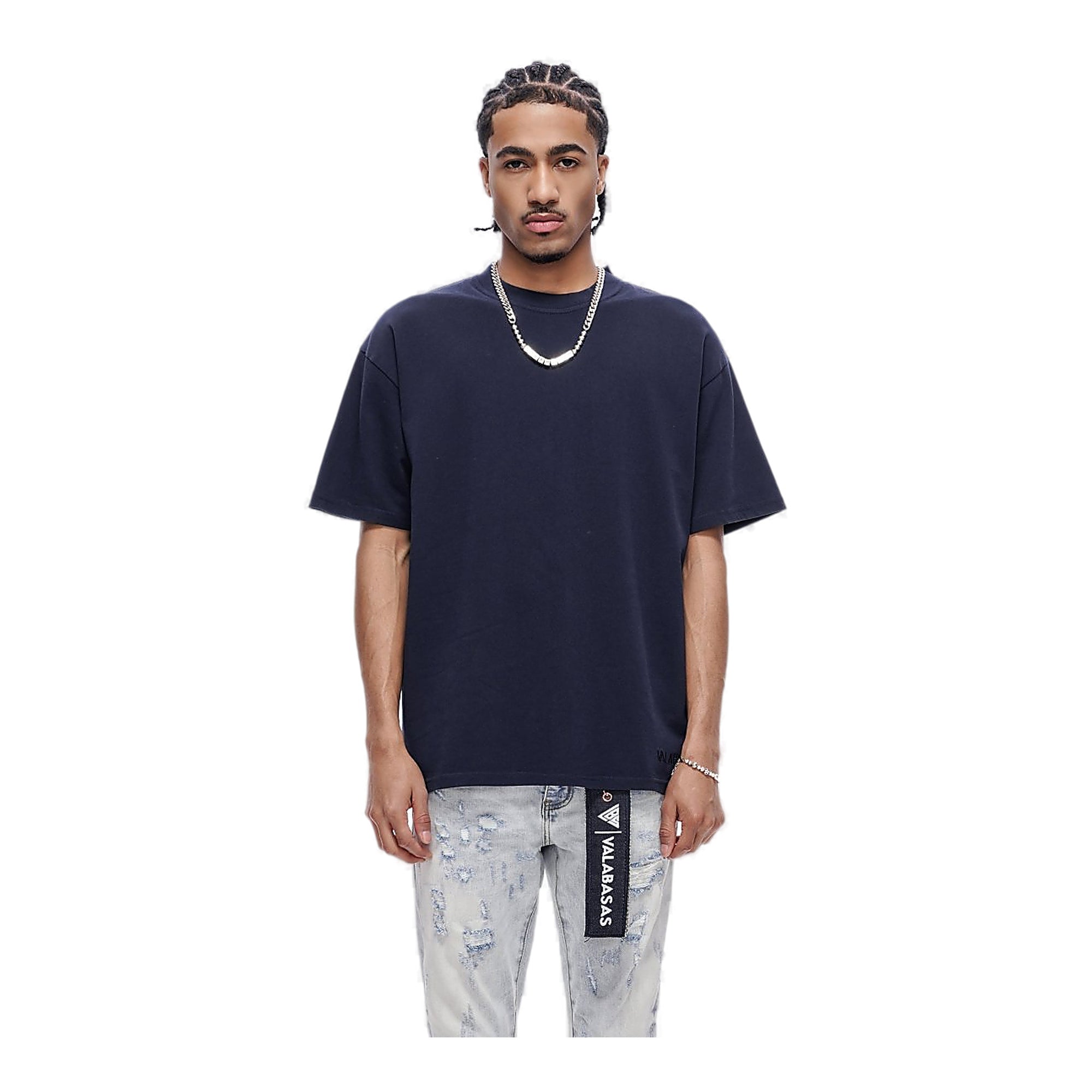 Valabasas Minimal Tee - Double-Stitched Hem Navy Blue