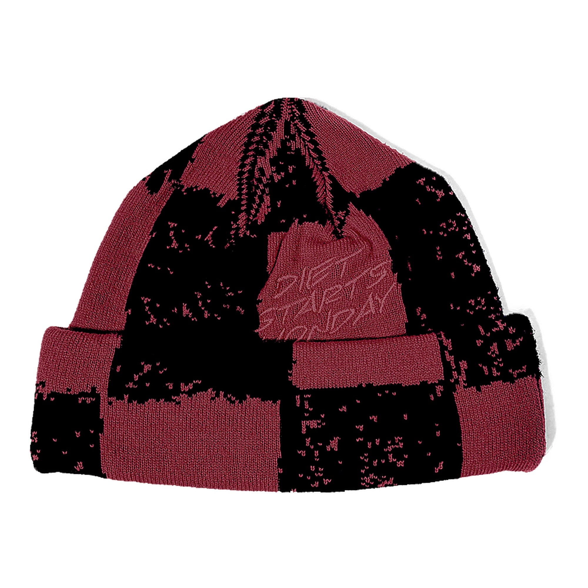 Diet Starts Checkered Beanie-Maroon/Black Unisex Beanie - Two-Tone Design