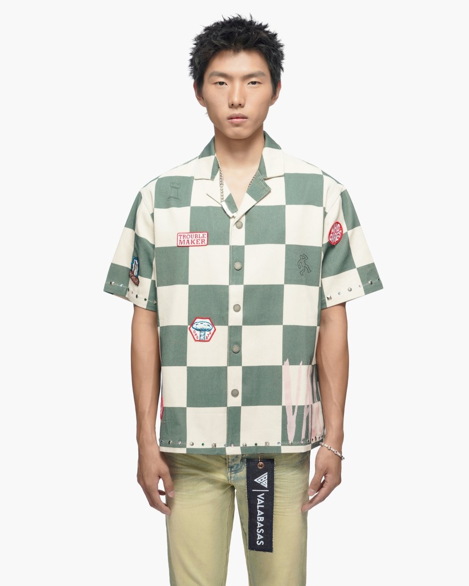 Checkers Green Cream Button Down Shirt - Valabasas
