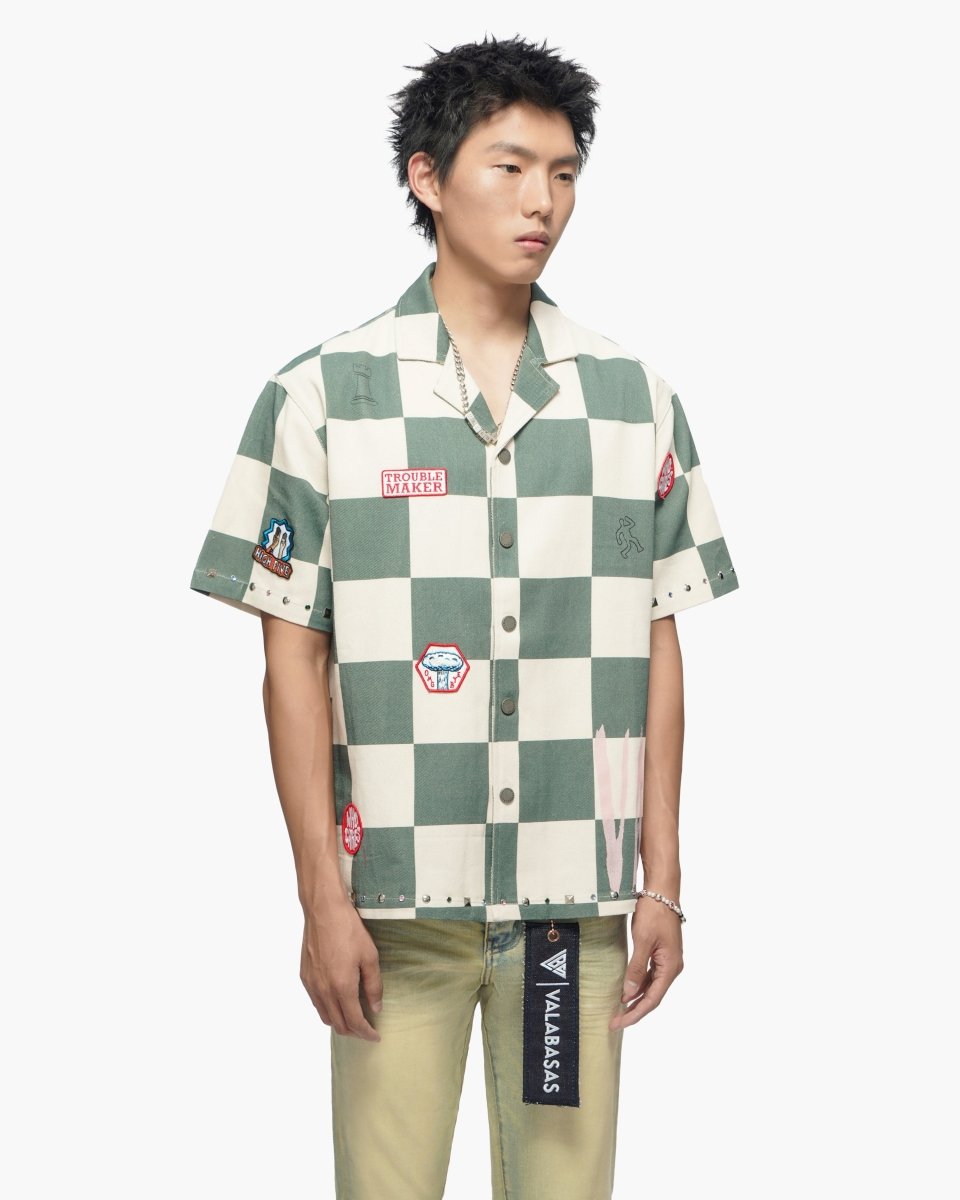 Checkers Green Cream Button Down Shirt - Valabasas