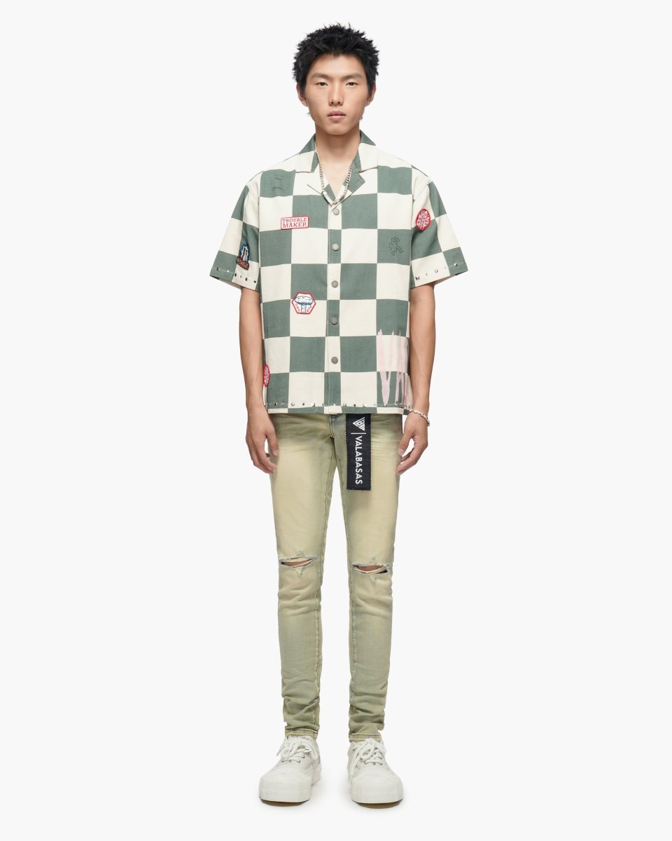 Checkers Green Cream Button Down Shirt - Valabasas