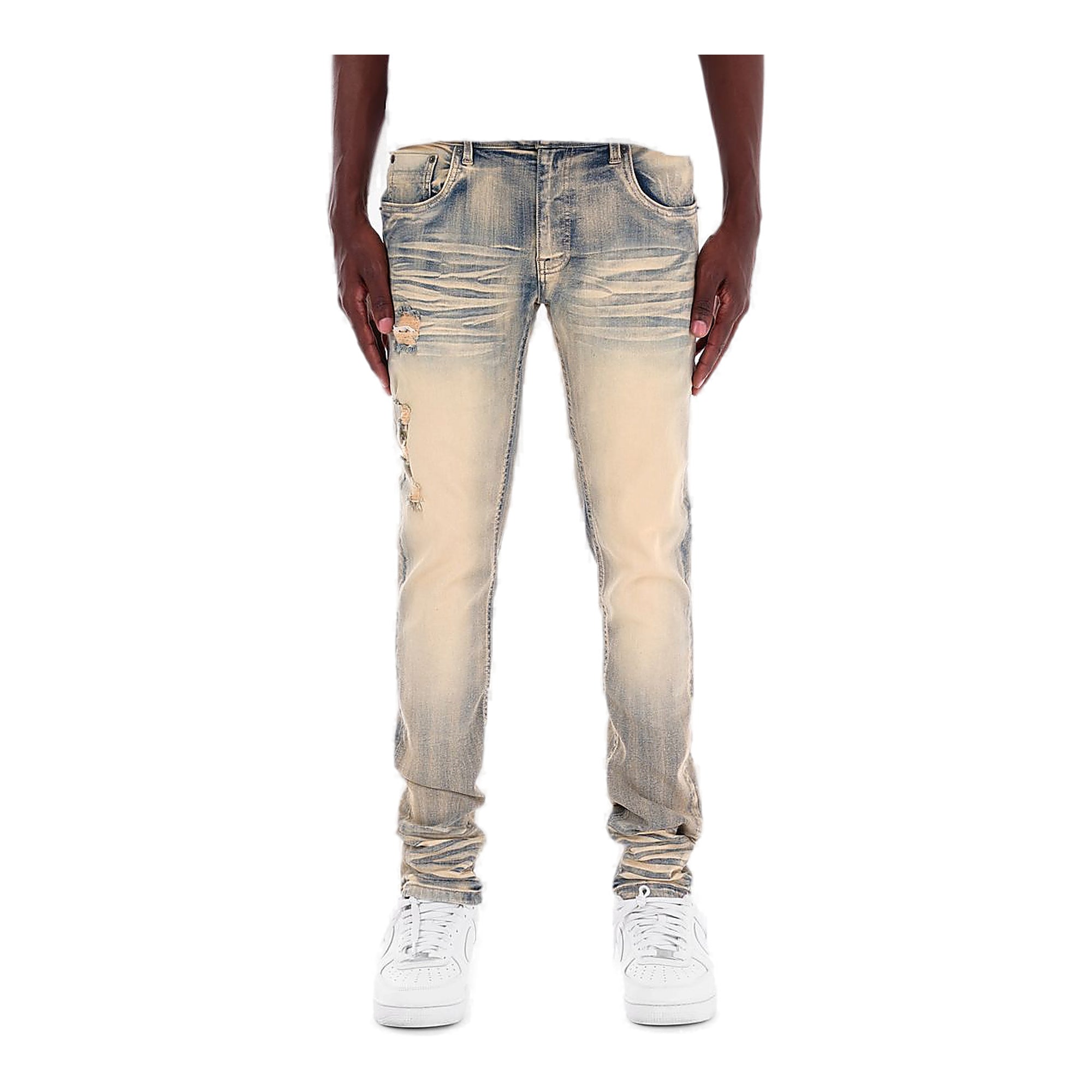Copper Rivet Whisker Jeans - Distressed