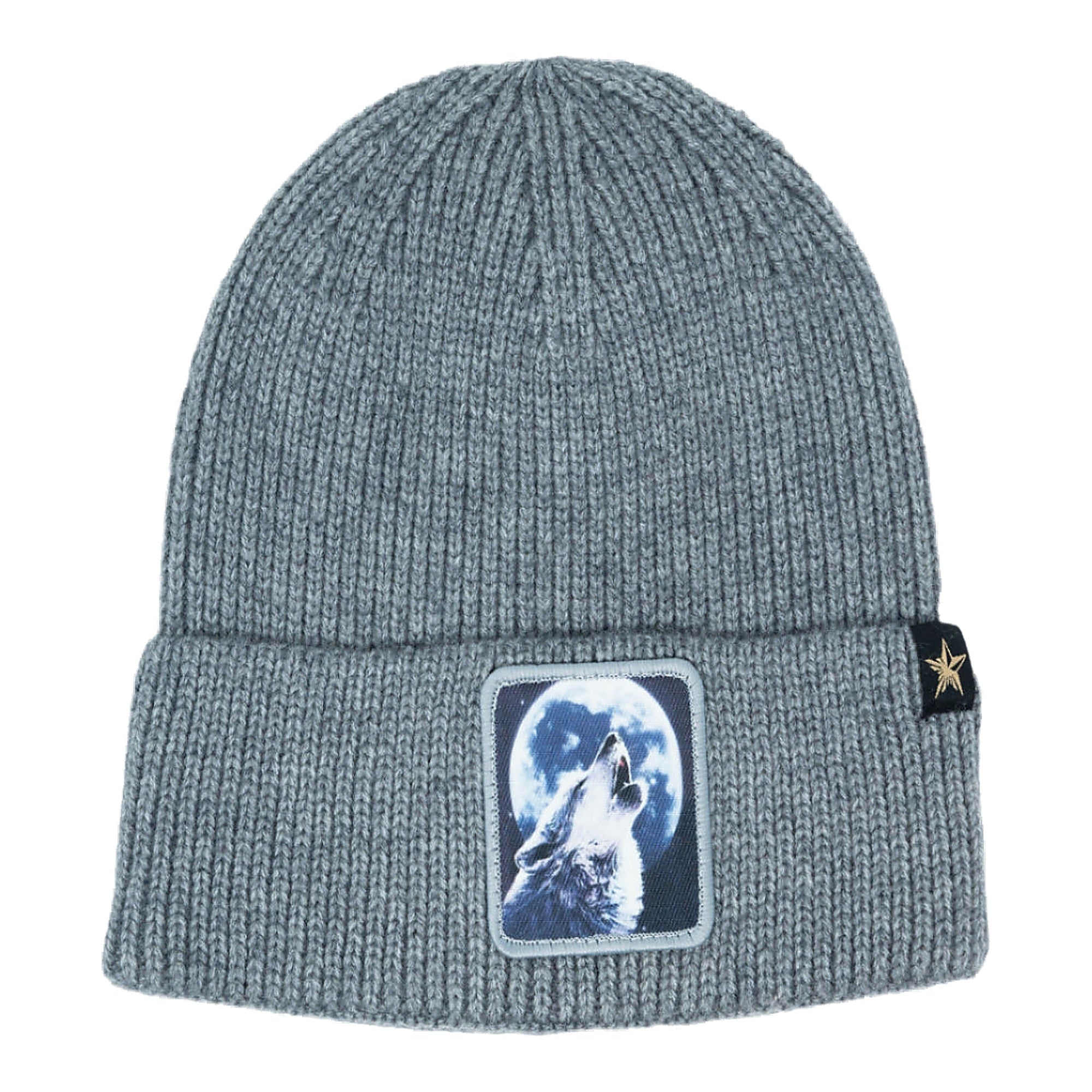 Gold Star Wolf Beanie - Gray