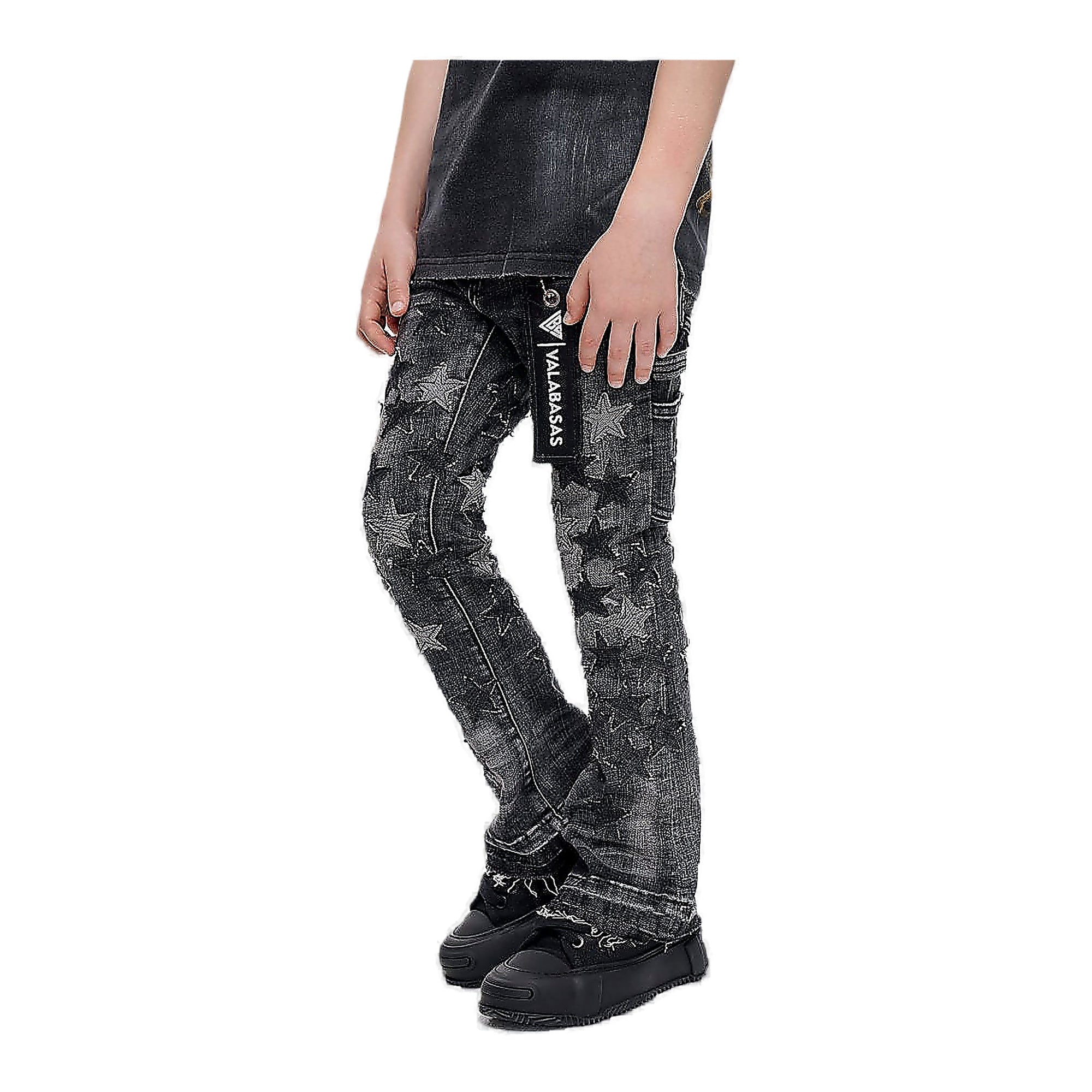 Valabasas Star Youth Jeans - Embroidered Marbled Wash