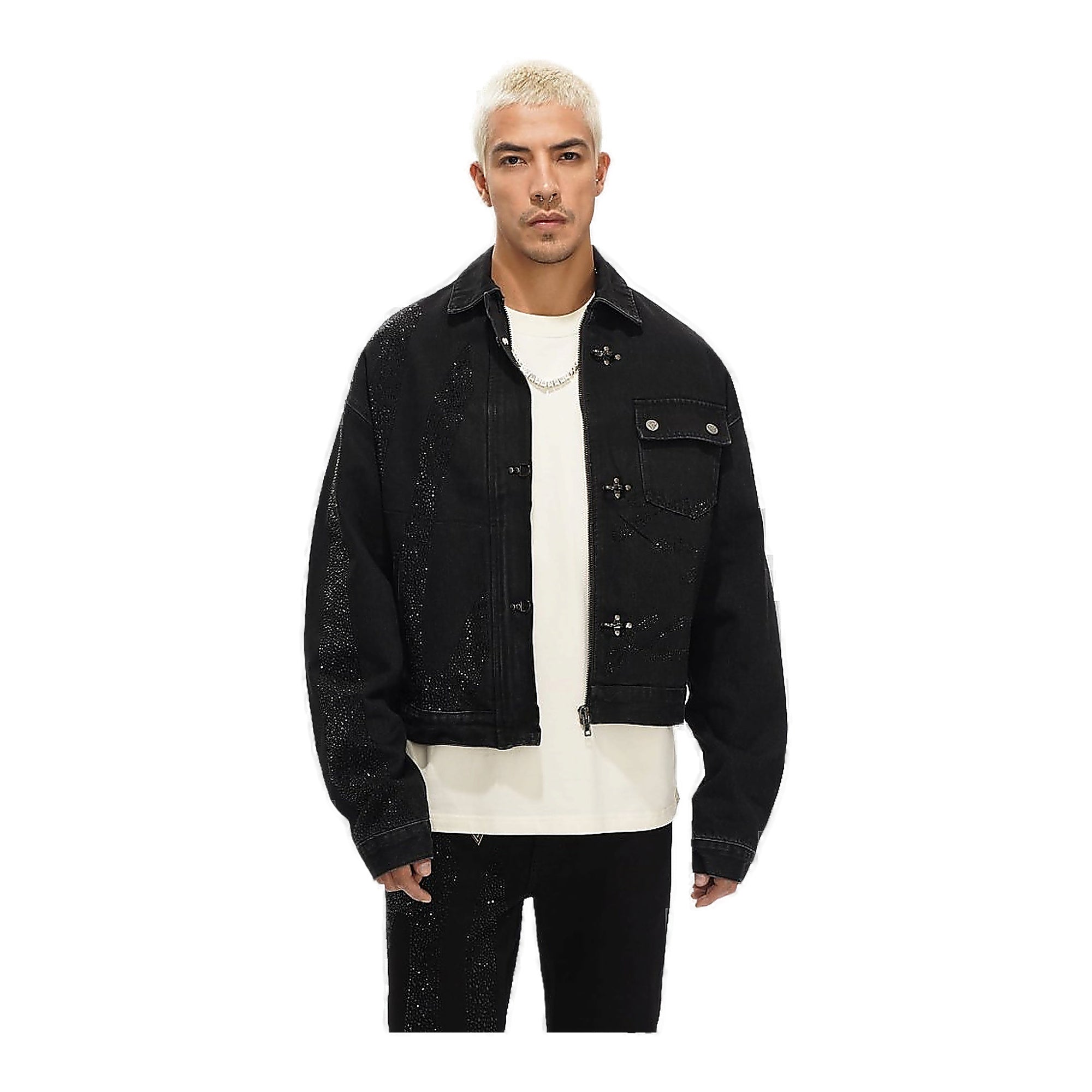 Valabasas Rhinestone Trucker Jacket - Cropped Black