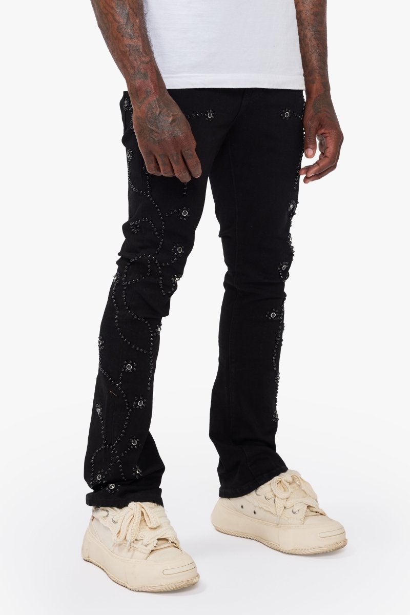 Dat Jet Black Stacked Jeans - Valabasas