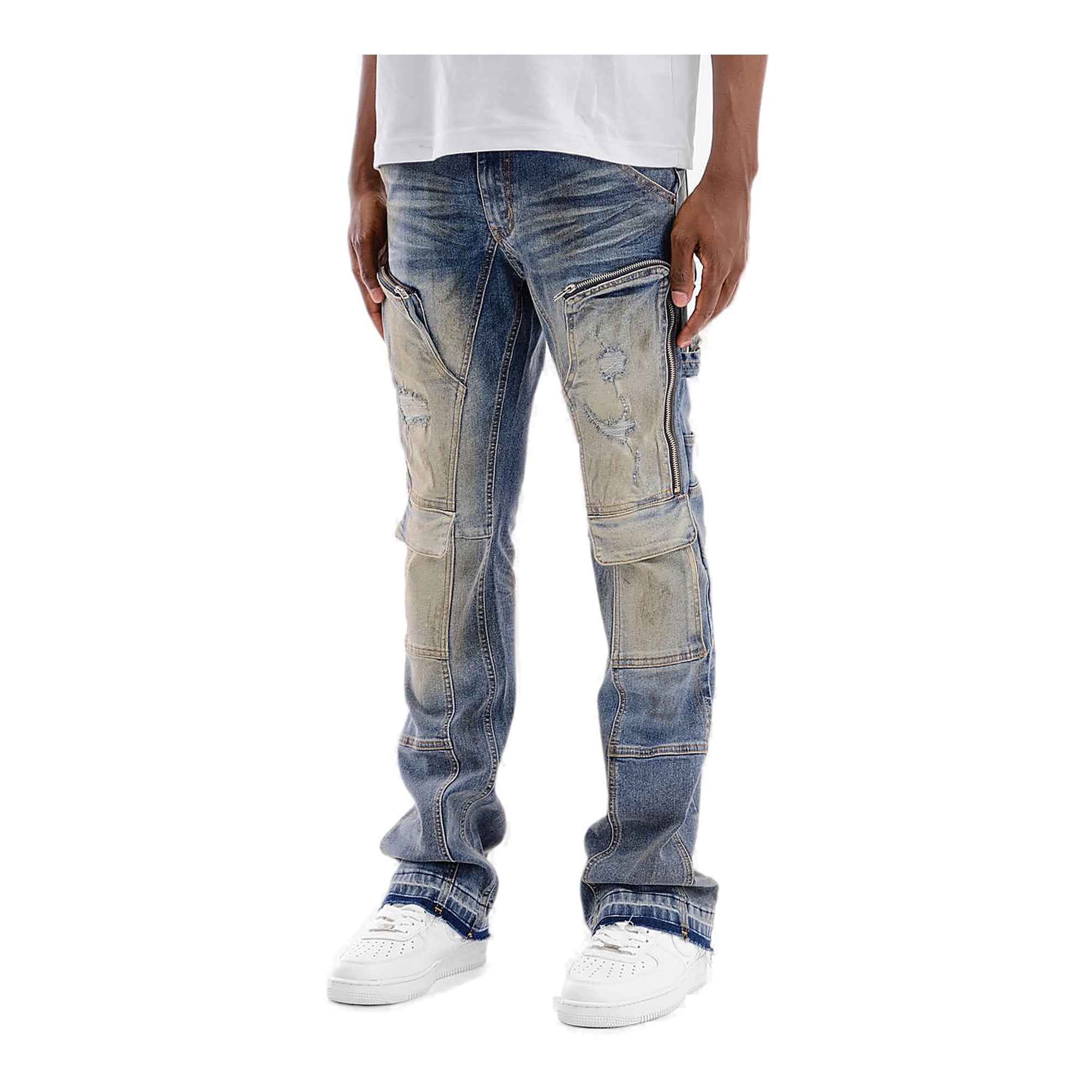 Copper Rivet Zipper Cargo Pants - Stacked