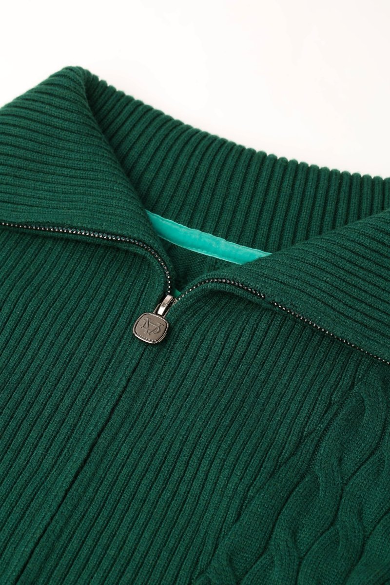 Domus Cable Knit Jacket – Green (Cashmere Blend) - Valabasas