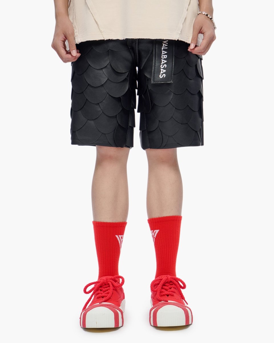 Dragon Scales Leather Shorts Black - Valabasas