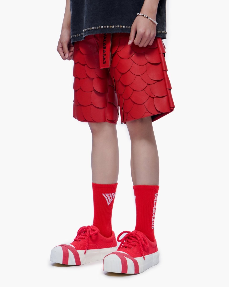 Dragon Scales Leather Shorts Red - Valabasas