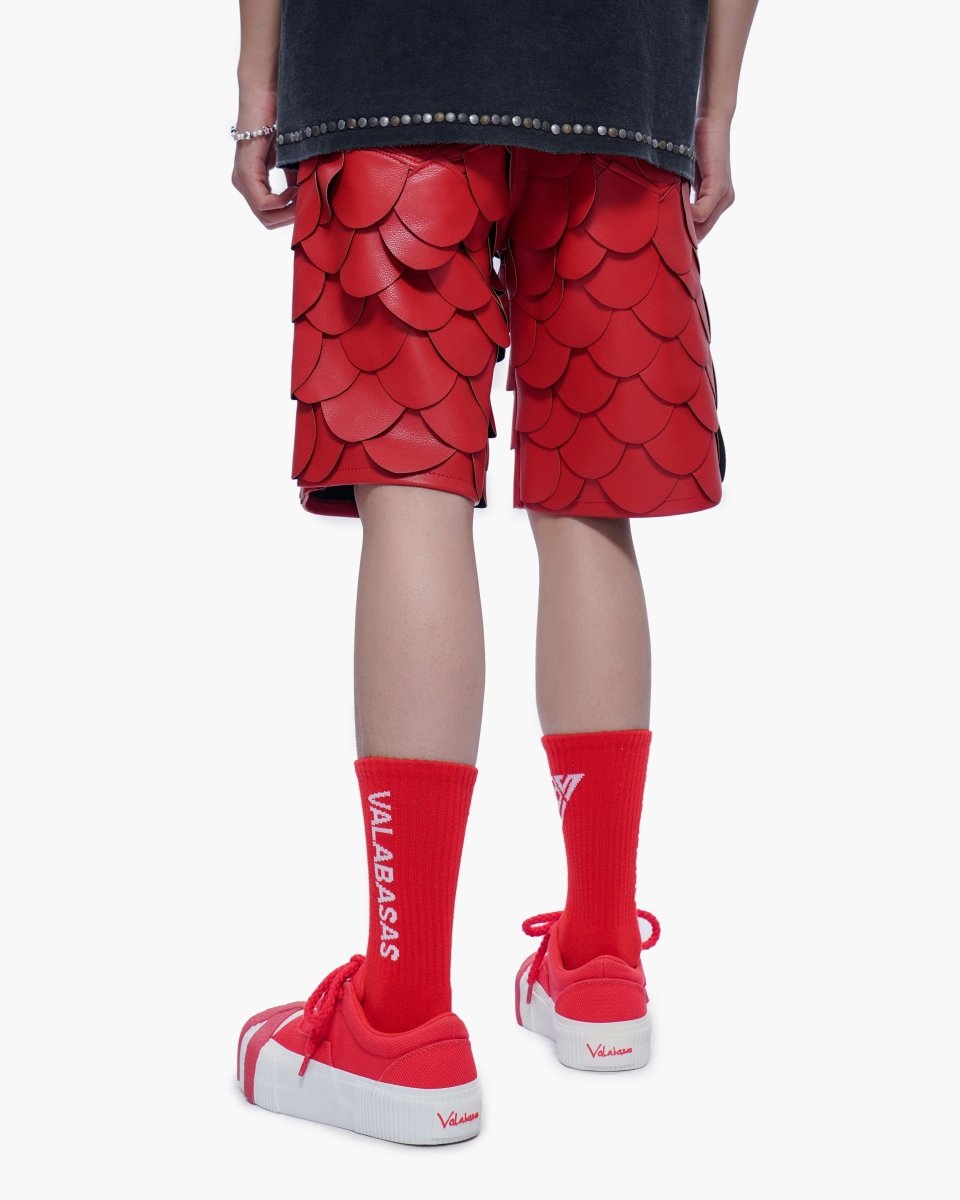 Dragon Scales Leather Shorts Red - Valabasas