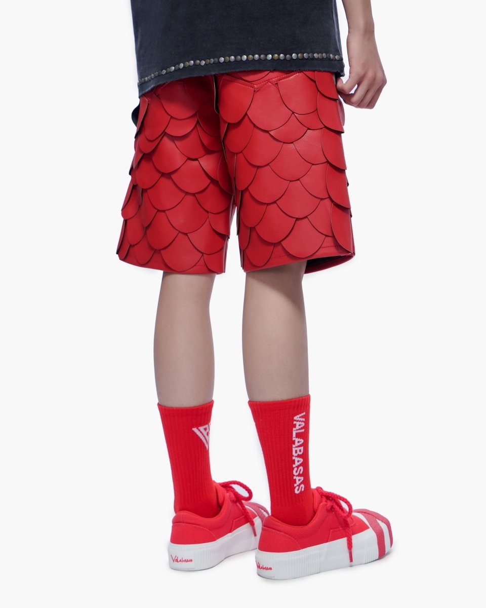 Dragon Scales Leather Shorts Red - Valabasas