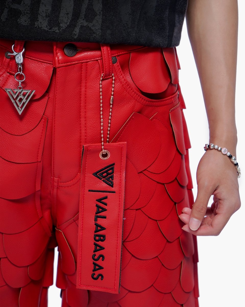Dragon Scales Leather Shorts Red - Valabasas