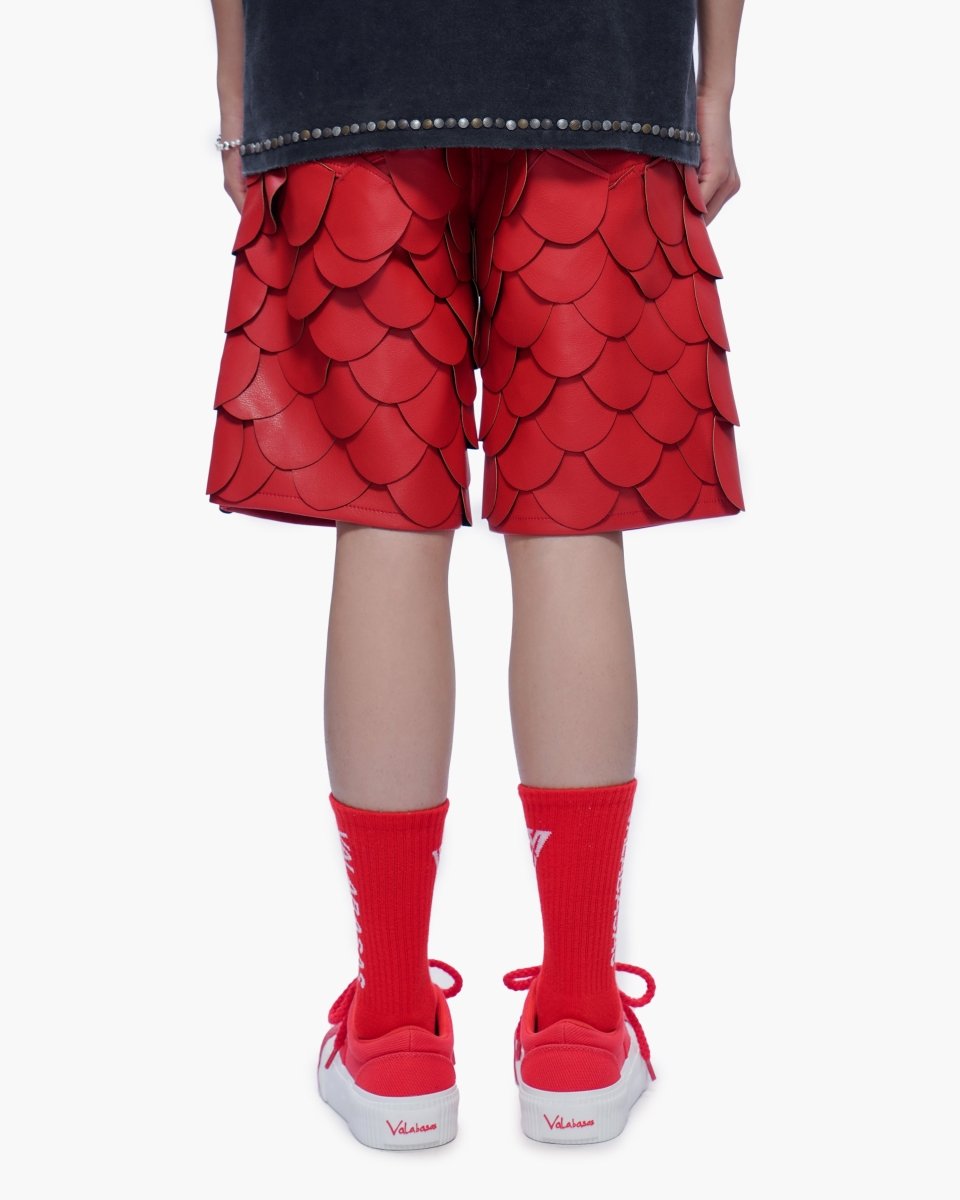 Dragon Scales Leather Shorts Red - Valabasas