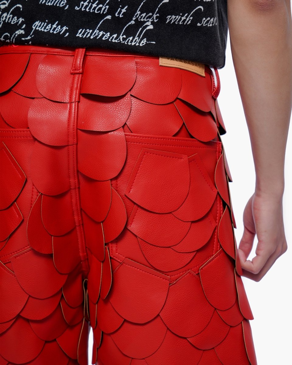 Dragon Scales Leather Shorts Red - Valabasas