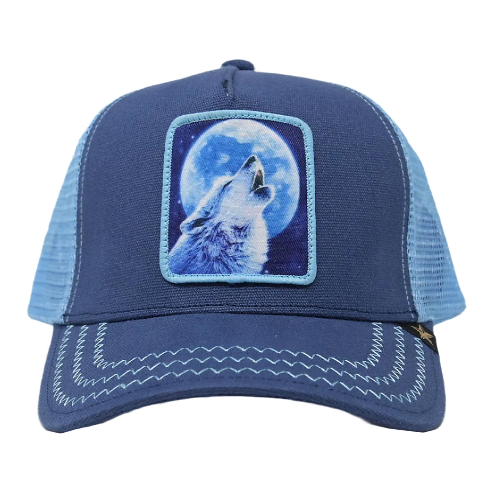 Gold Star Wolf Trucker Hat - Blue
