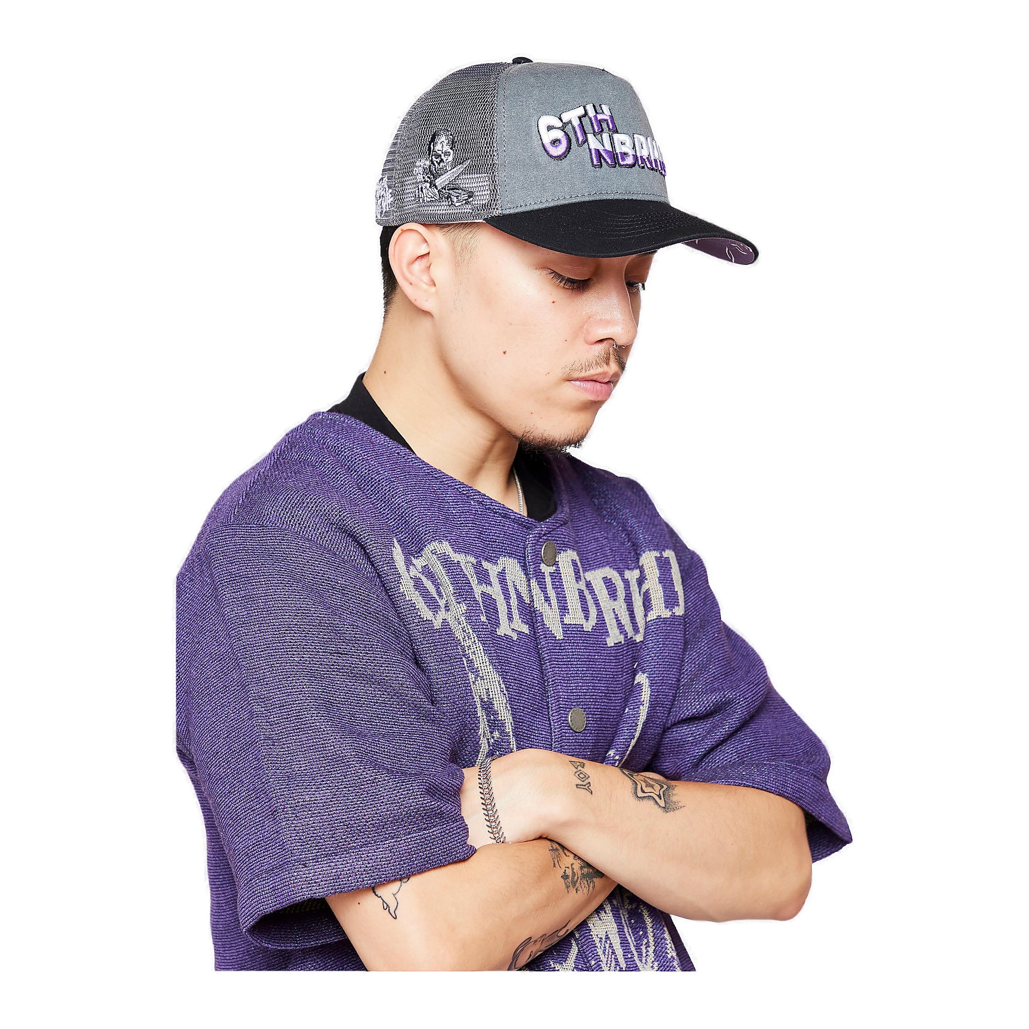 6th Nbrhd Stalker Skull Snapback Hat - Embroidered Grey