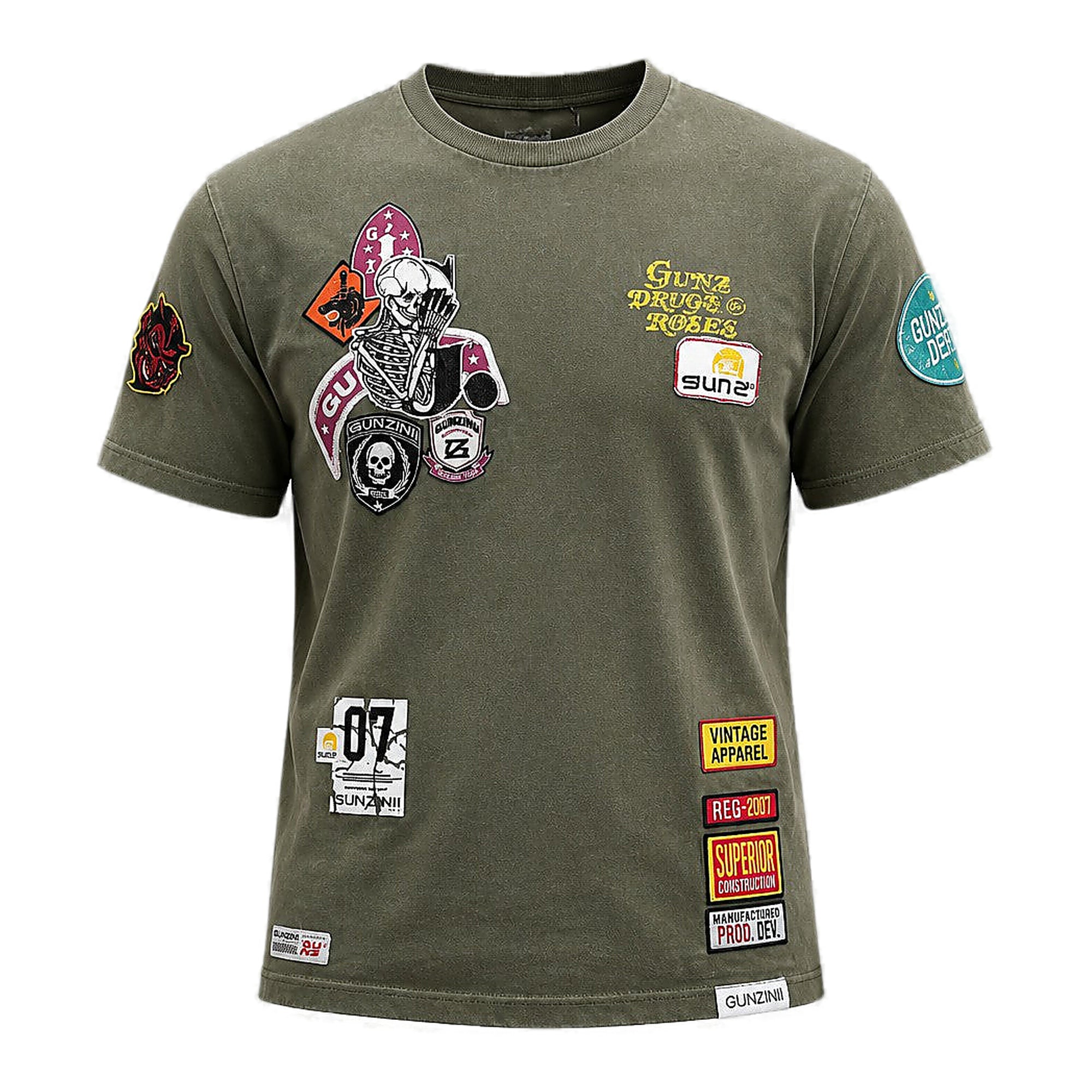 Gunzinii Patchwork T-Shirt - Graphic Olive