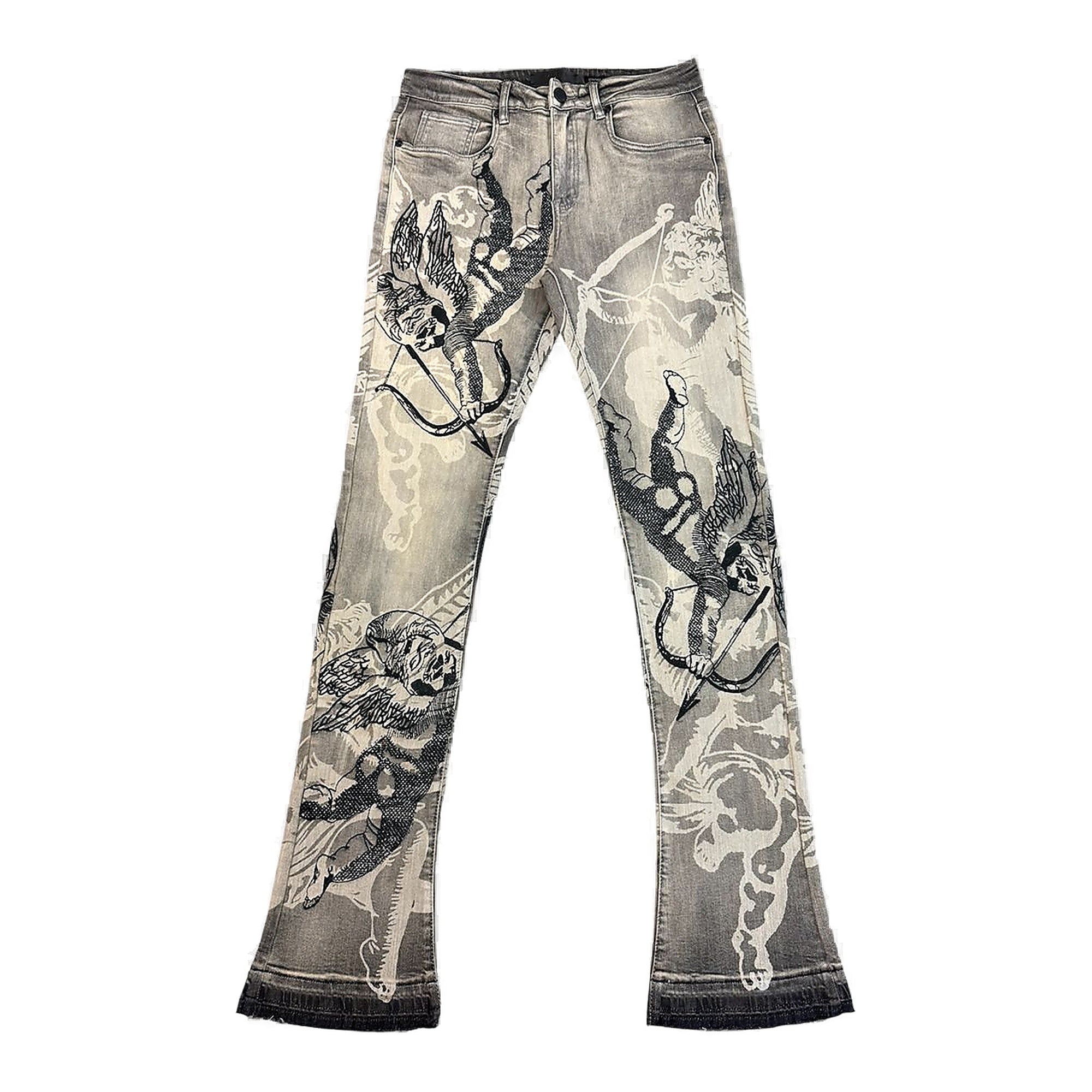 Waimea Angels - Antique Grey Women's Jeans - Printed Design