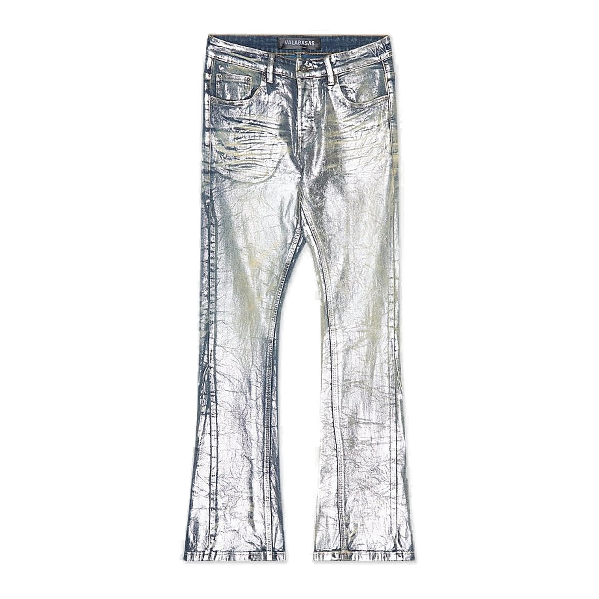 Valabasas Fax Silver Waxed Stacked Men's Jeans - Silver Finish