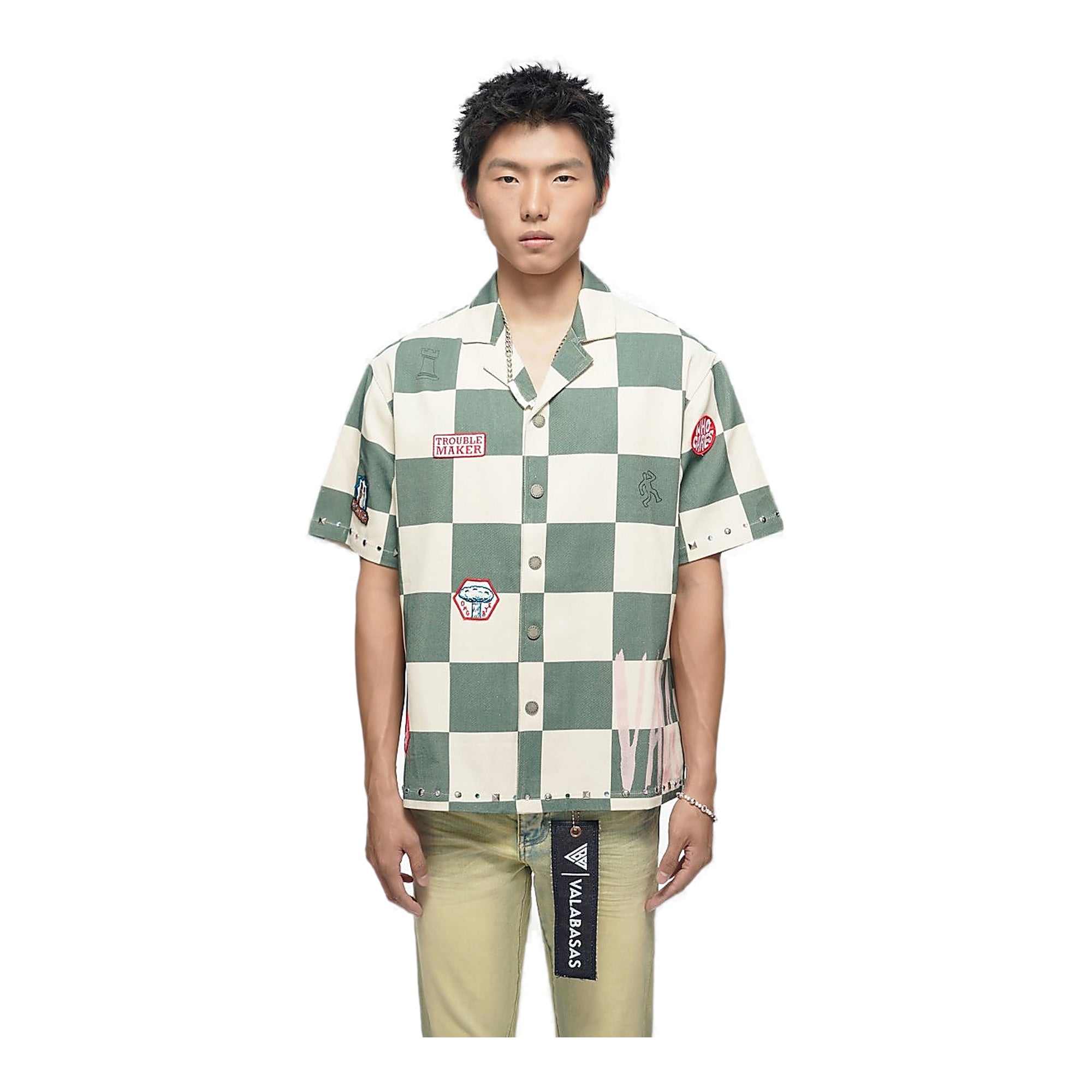 Valabasas Checkerboard Shirt - Studded Green Cream